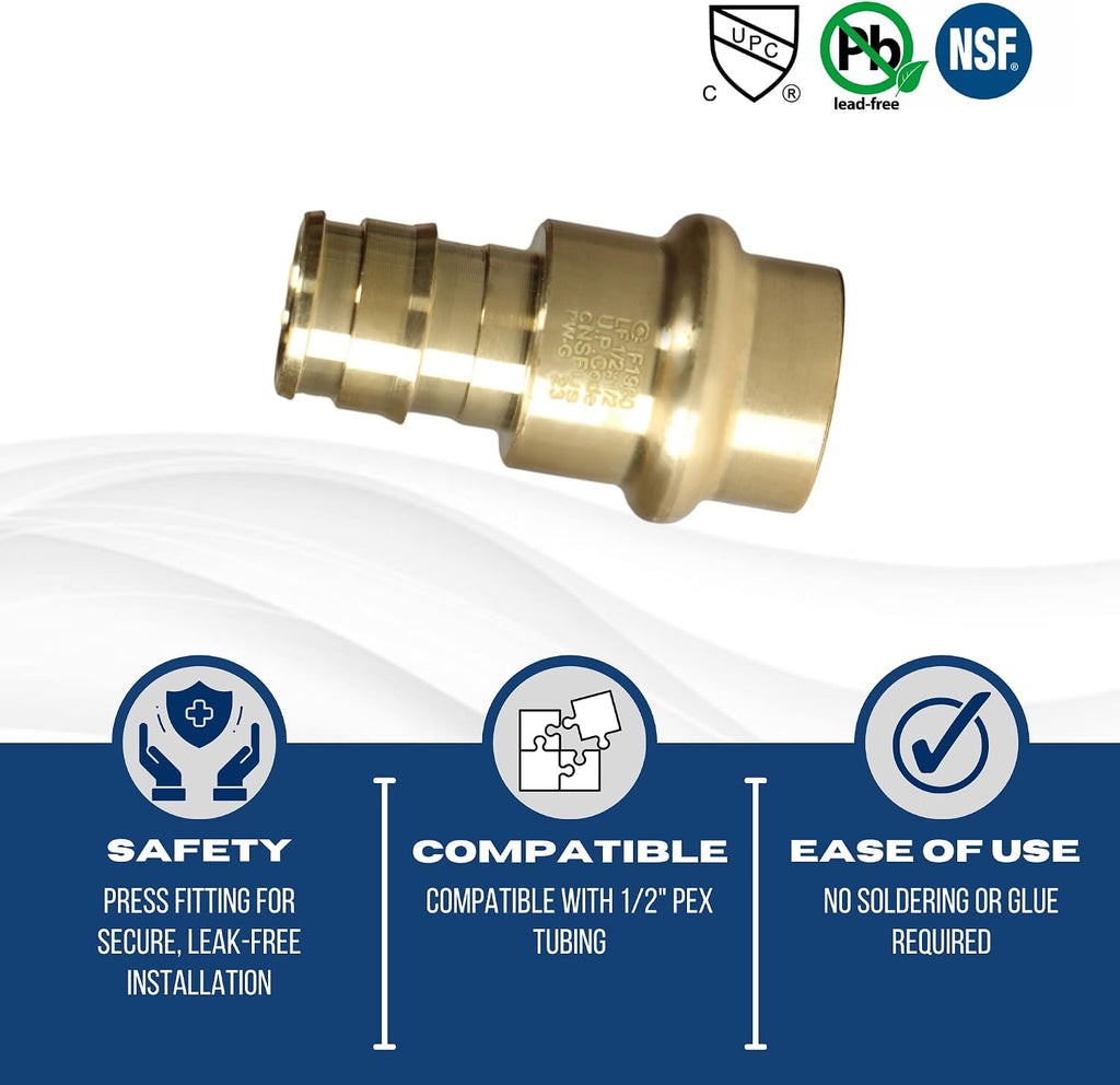XFITTING 1/2 inch Pex A x 1/2 inch Press Coupling, 202-4-6=5XX, 5 Pieces