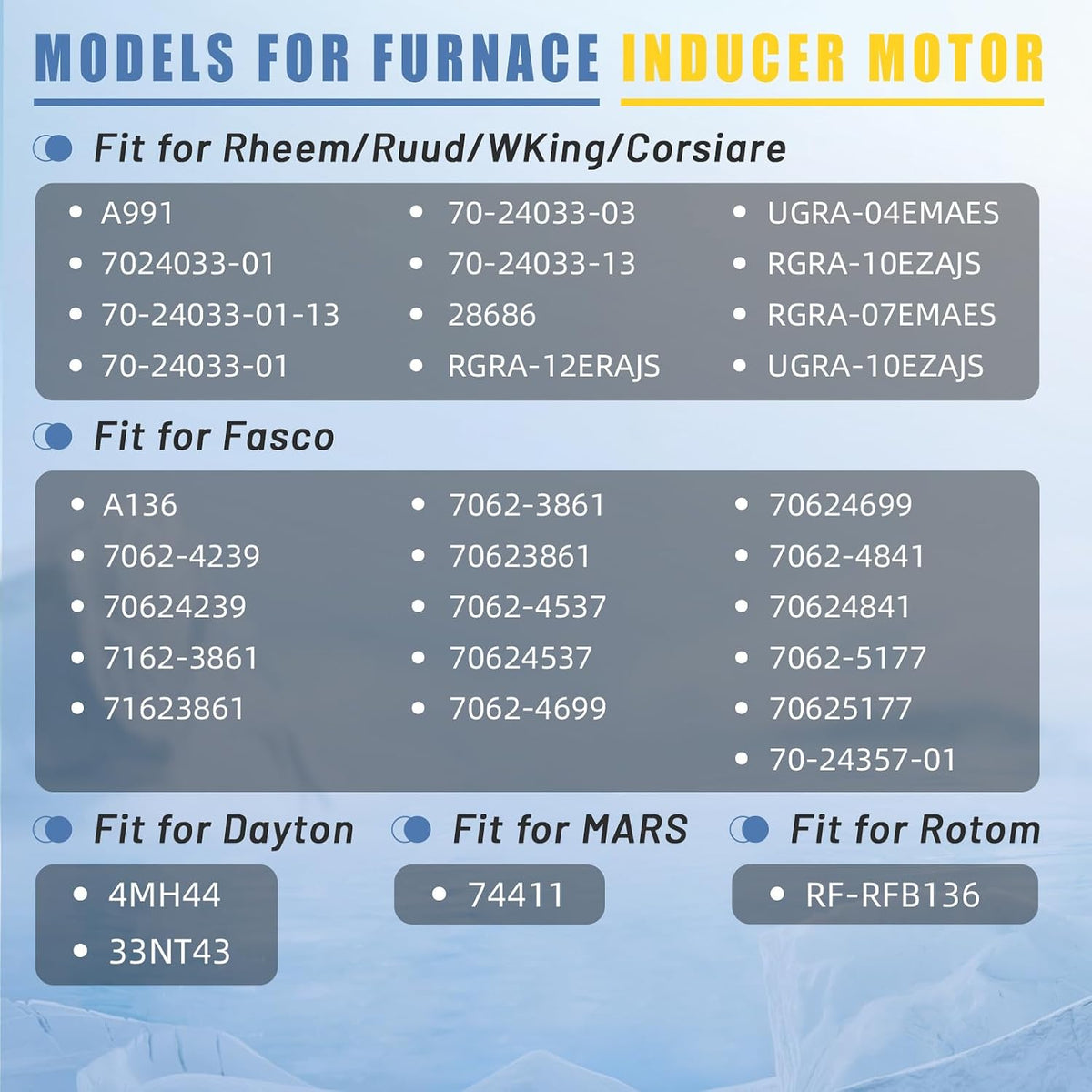 70623861 Furnace Draft Inducer Motor, A136 Fit for Fasco, Rheem, Ruud, WKing, Corsiare, Dayton Exhaust Vent Venter Blower Motor 115V 60HZ 3450RPM - Replace 70625177, 702403301, RGRA-07EMAES