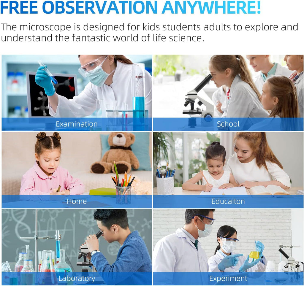 Microscope for Adults 80X-2000X Compound Monocular Kit | High-Power Biological Microscope for Students，School Lab &
