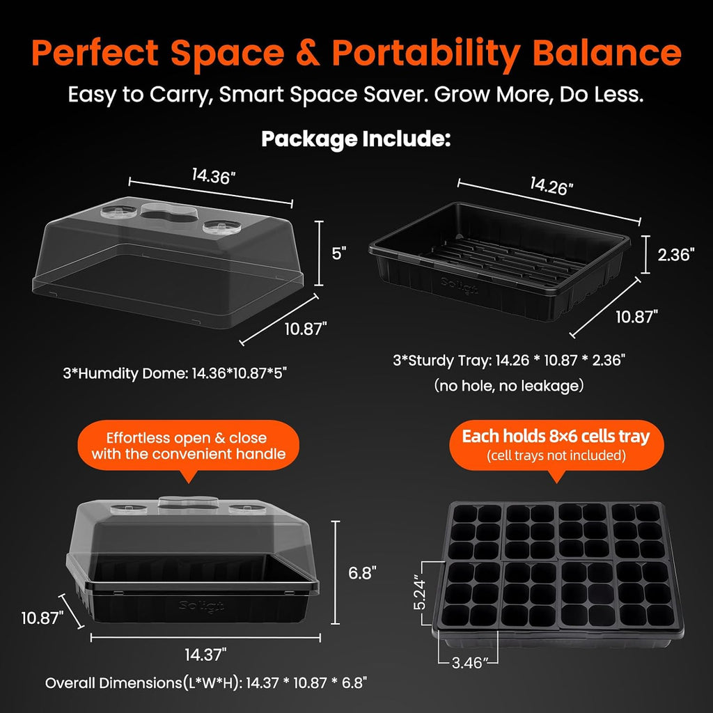 Thick Plastic 3-Set Strong Seed Starter Trays with 5" Humidity Domes