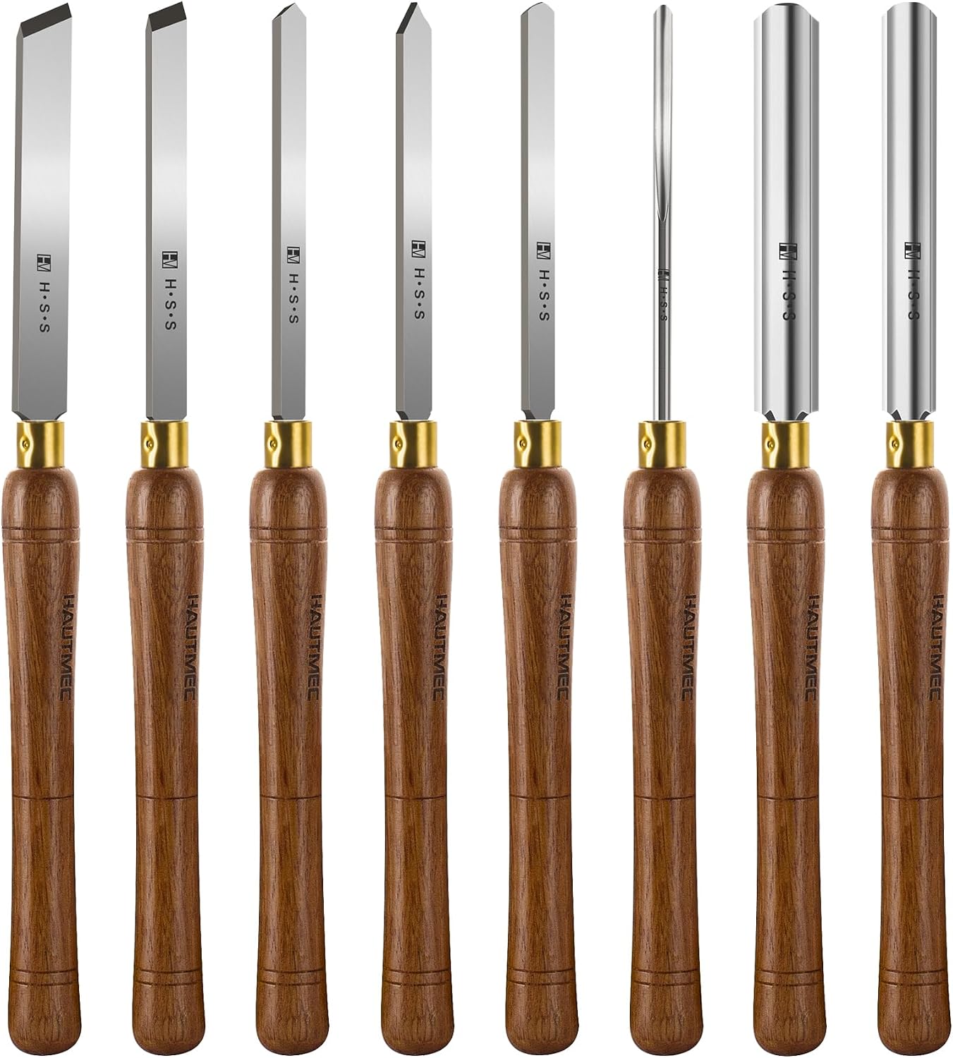 Expert Wood Lathe Chisel Set 8 PCS, M2 HSS Wood Turning Tools with Teak Handles & Portable Storage Bag, Roughing