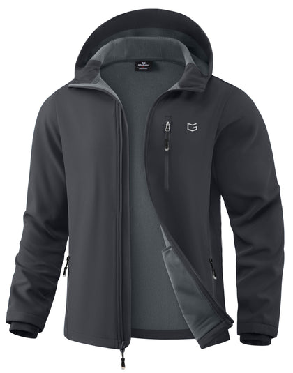 Men's Softshell Fleece Lined Jacket Lightweight Hooded Hiking