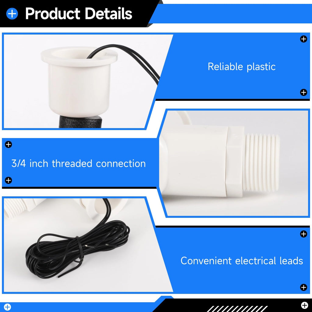 6 Pcs SS2 L-Shape AC Float Switches, 3/4 in Adapter, 6 ft Wire for HVAC