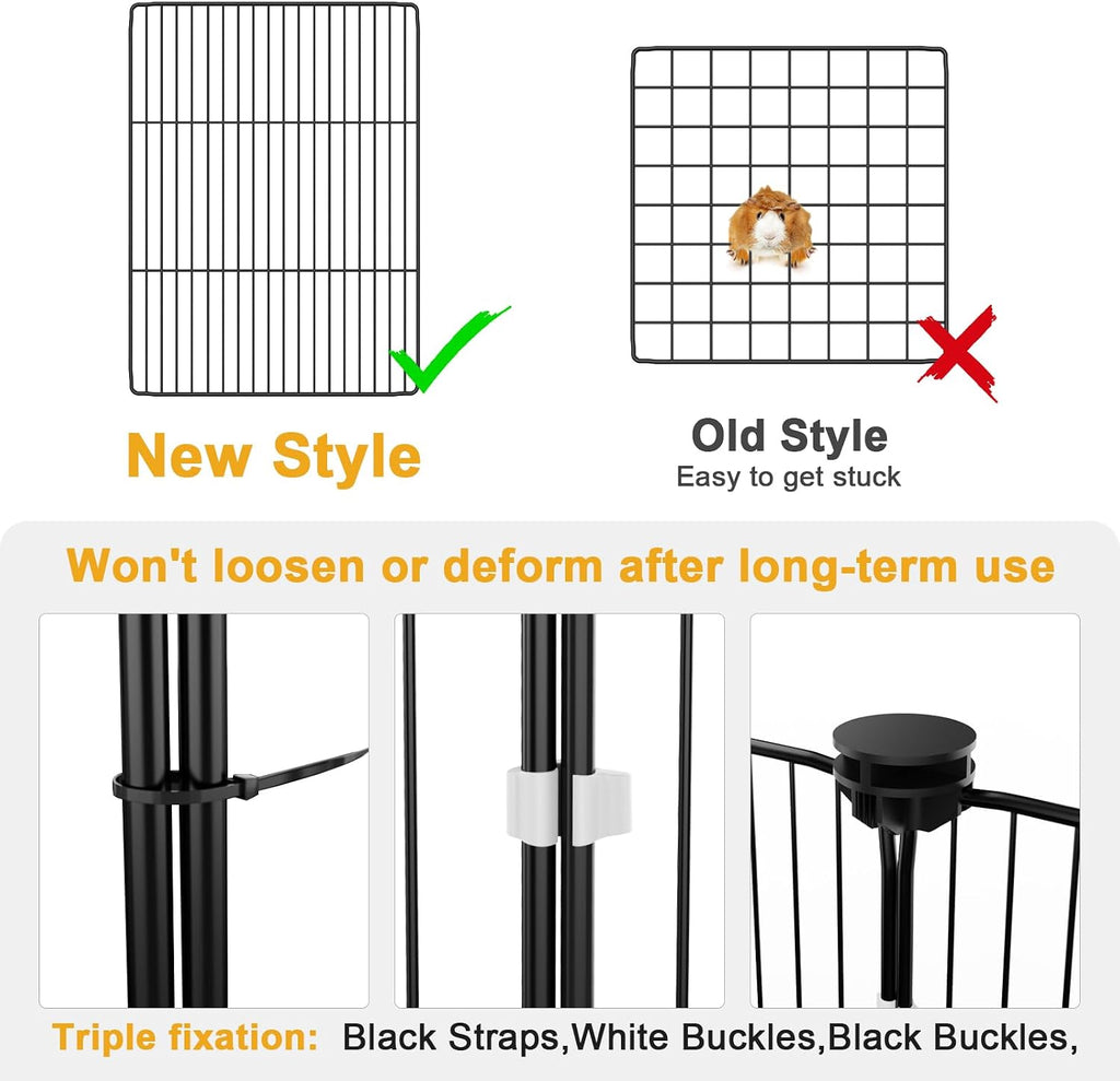 Guinea Pig Cage with Top Cover & 12 Panels, Triple Fixing Measures Small Animal Playpen with Waterproof PVC Liner &