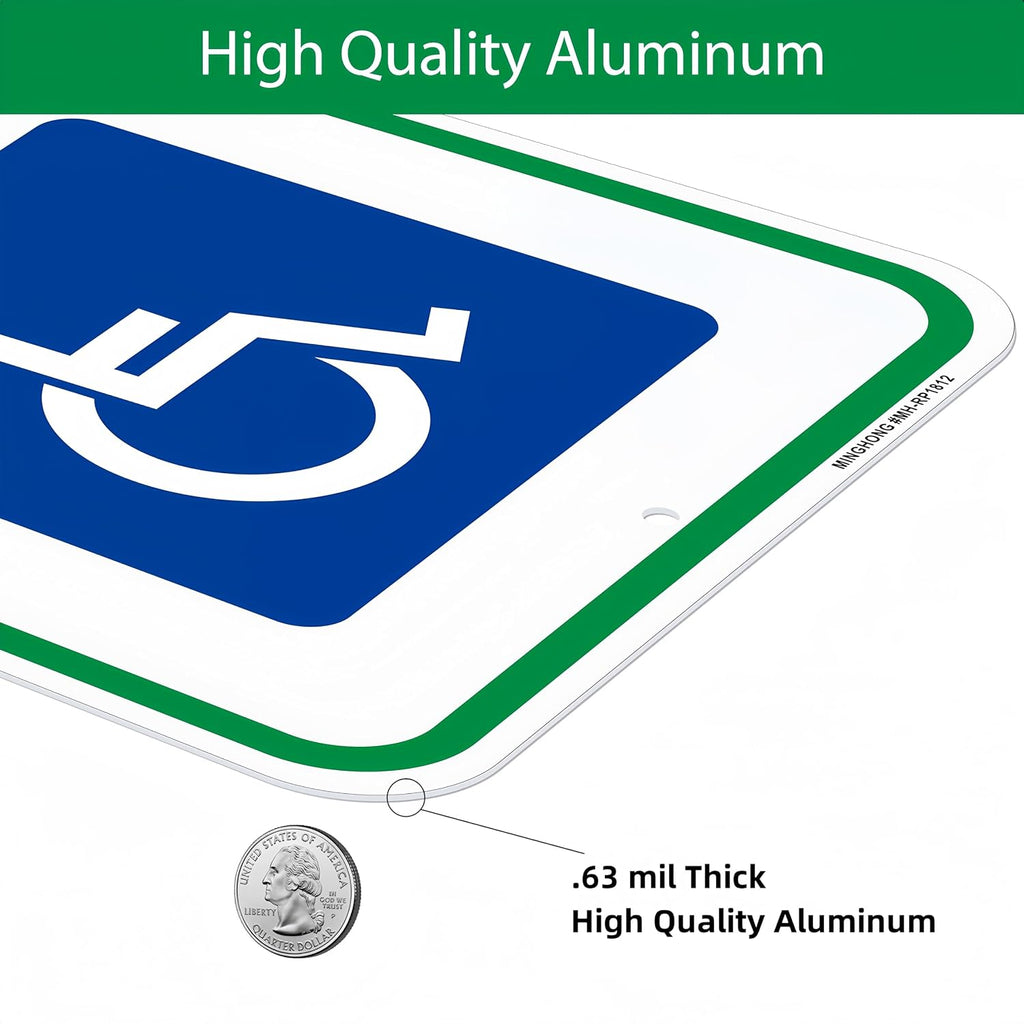 Handicap Parking Sign, 4 Pack 12" x 18" Reserved Parking Signs with Handicap Icon, Large Heavy-Duty Aluminum Sign