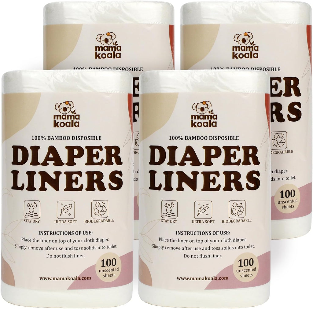 Disposable Natural Bboo Diaper Liners for Cloth Diapers, 400 Sheets (4 Pack)