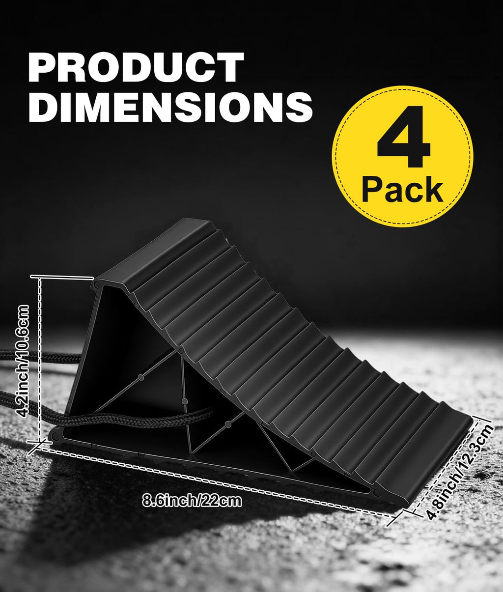 Wheel Chocks, 4Pack Heavy Duty Wheel Chocks with Rope, Black