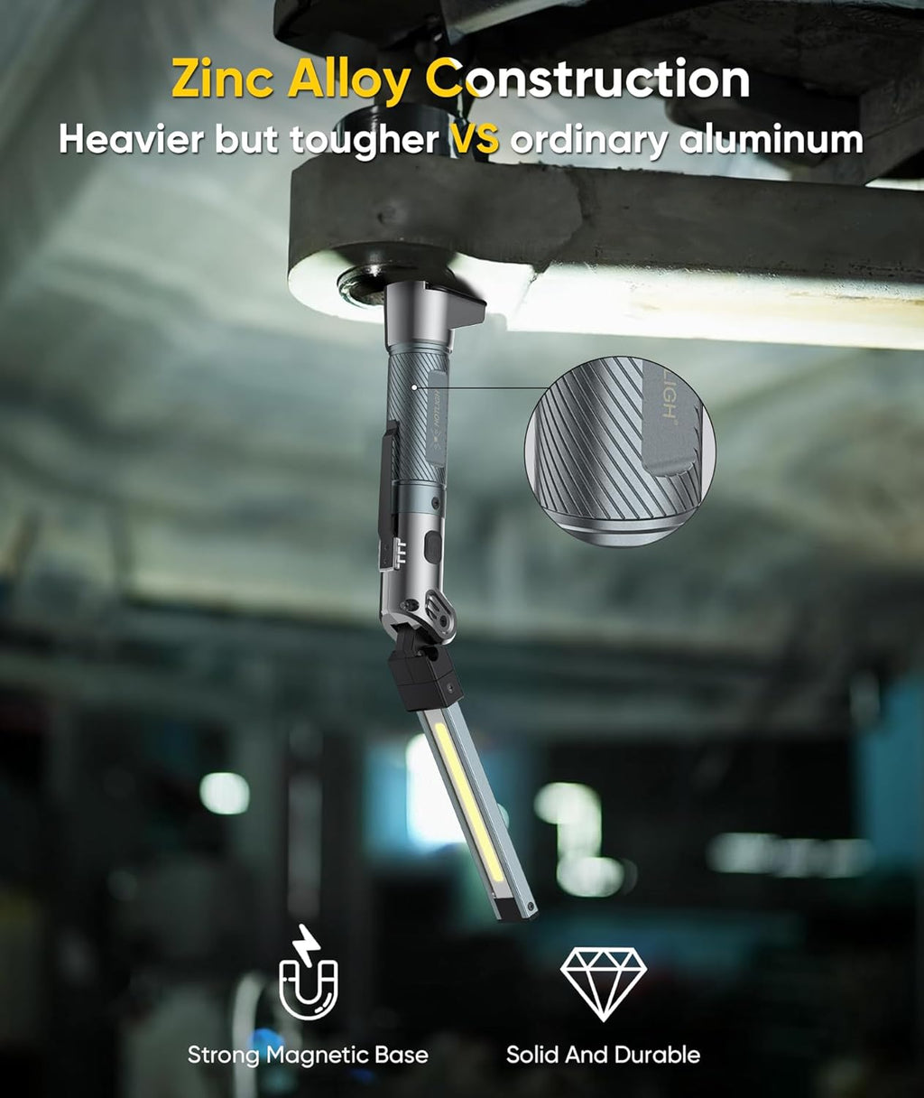 Magnetic Work Light - 4000mAh Rechargeable Work Light with Hook Design, 1200 Lumens Mechanic Light, 3 Lighting Modes