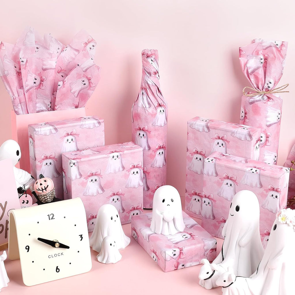 100 Sheets Boho Ghost Tissue Paper, 20x14'' Halloween Ghosts Wrapping Paper