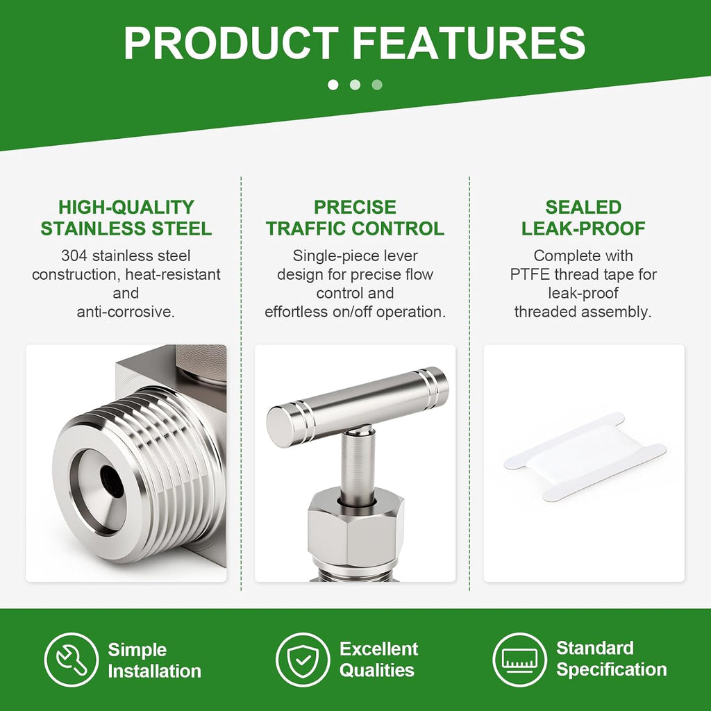 TAISHER 1PCS 304 SS, 1" MNPT x MNPT, High Pressure Straight Needle Valve