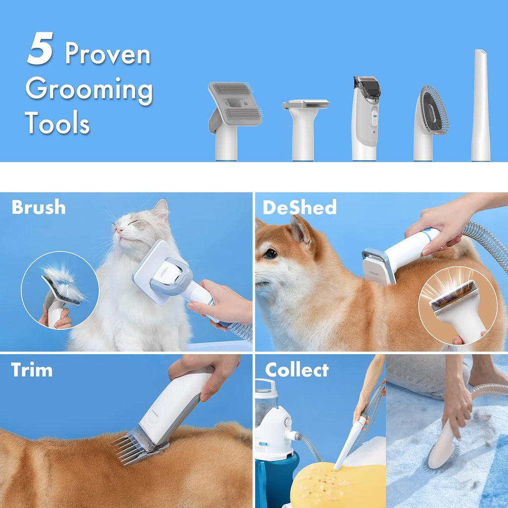 P2 Pro Dog Grooming Kit, Dog Clippers Vacuum Suction 99% Hair, Pet Grooming with 5 Proven Tools, 2L Large-Capacity