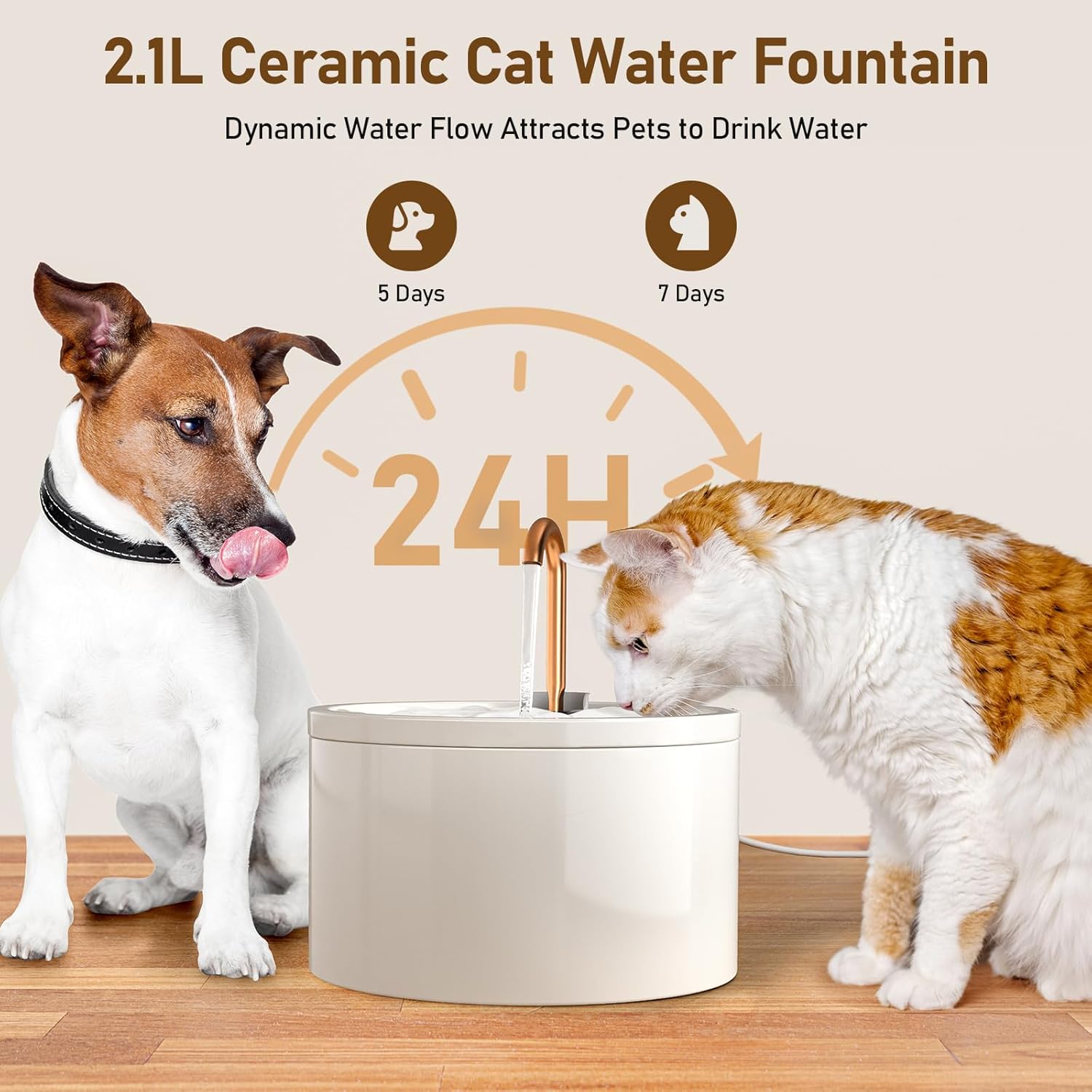 Ceramic Cat Water Fountain, 2.1L/71oz Ceramic Cat Fountain, Automatic Ceramic Water Fountain for Cats, Pet Water