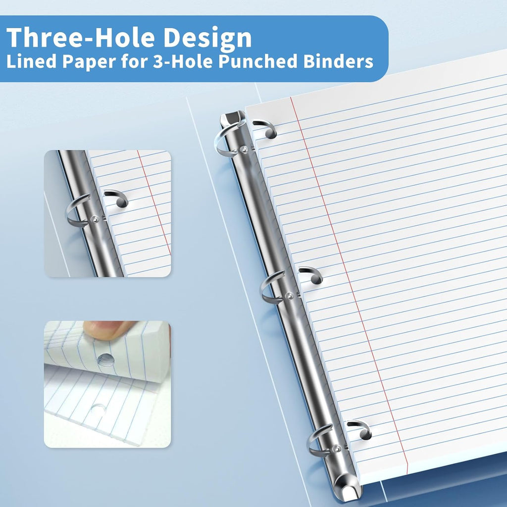 130 Sheets Loose Leaf Paper College Ruled Notebook Paper 8 x 10.5 in White