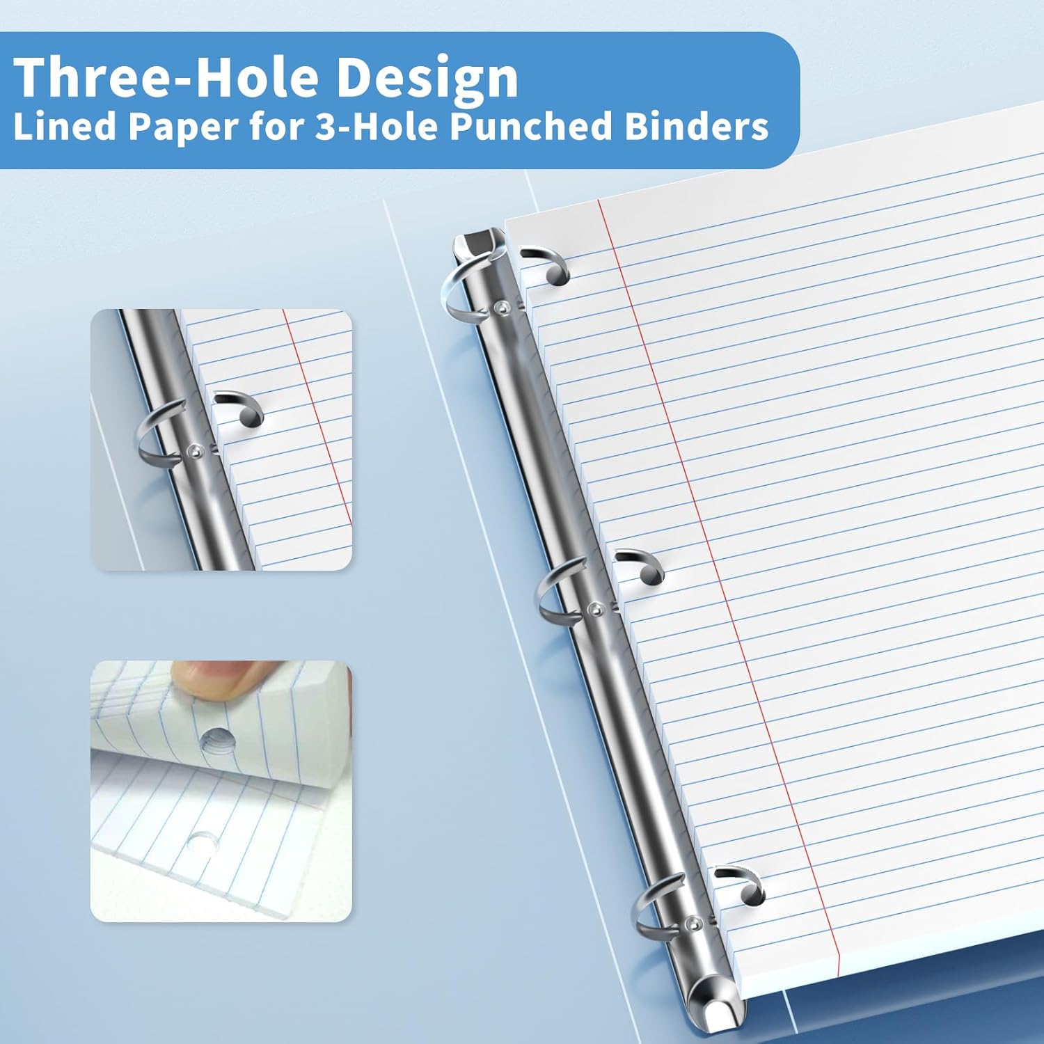 130 Sheets Loose Leaf Paper College Ruled Notebook Paper 8 x 10.5 in White