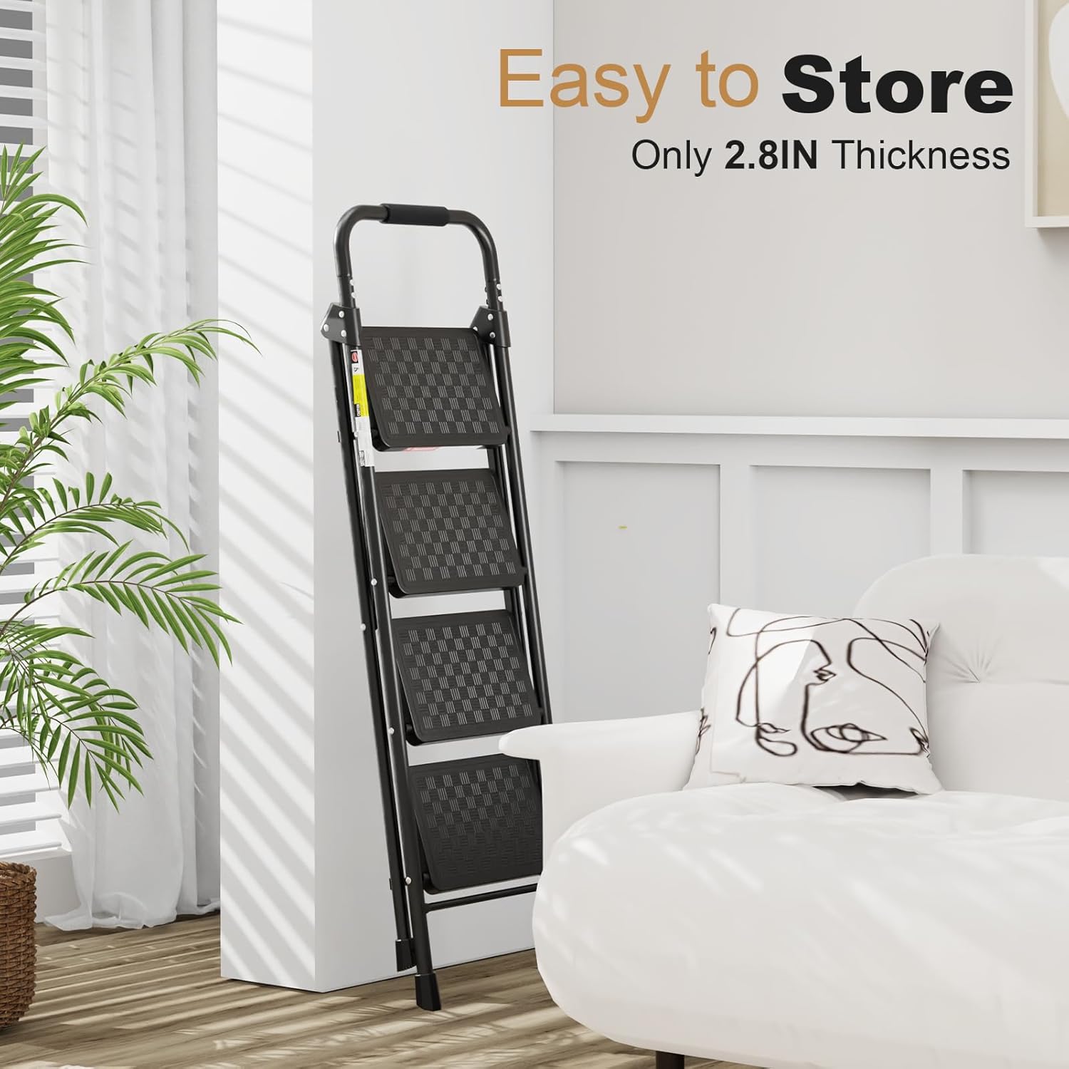 Step Ladder, 4 Step Ladder with Wide Anti-Slip Pedal, Step Stool Foldable with Cushioned Handle, 330 Capacity for