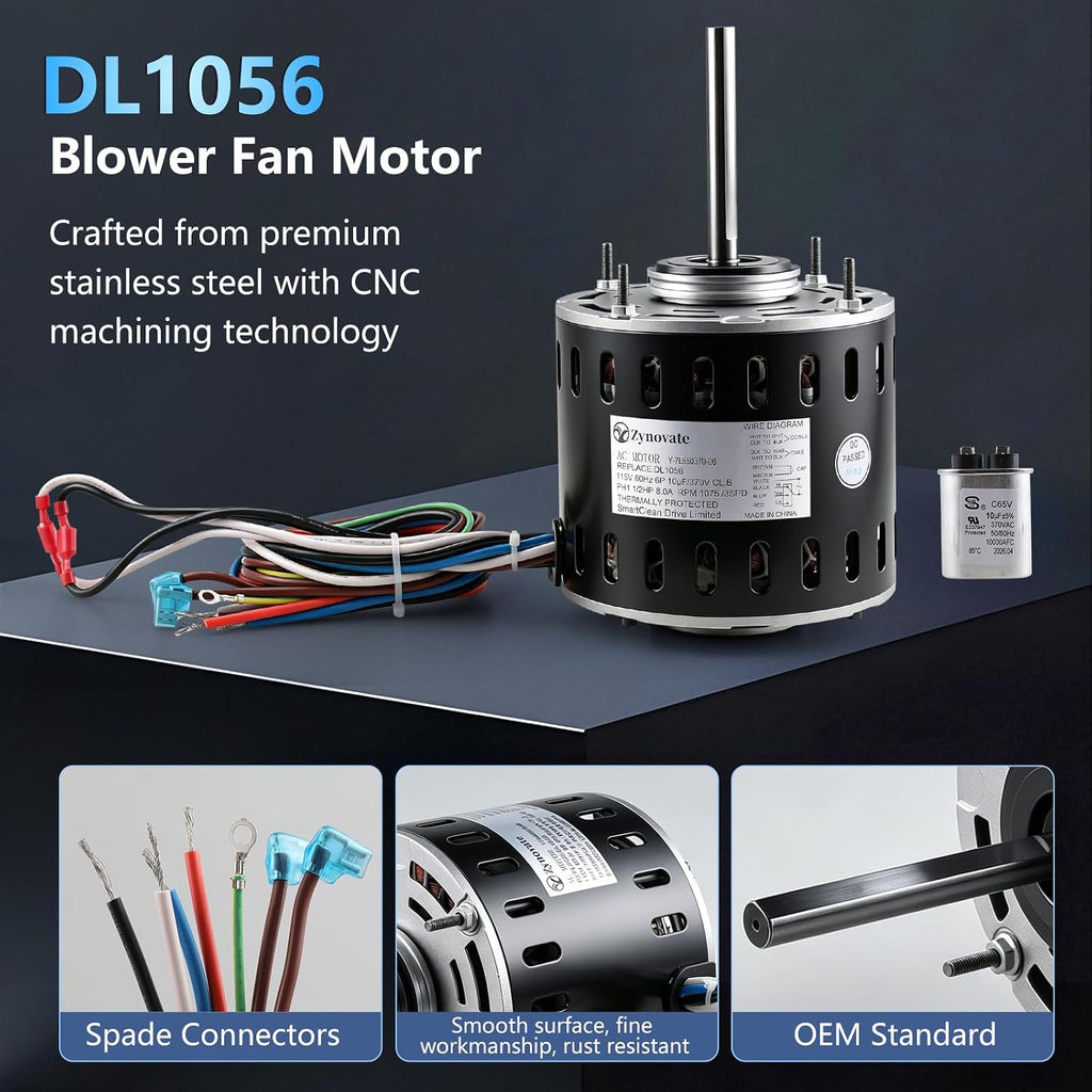 DL1056 Sleeve Bearing Direct Drive Blower Motor 1/2 HP 1075RPM 3 Speed 115V