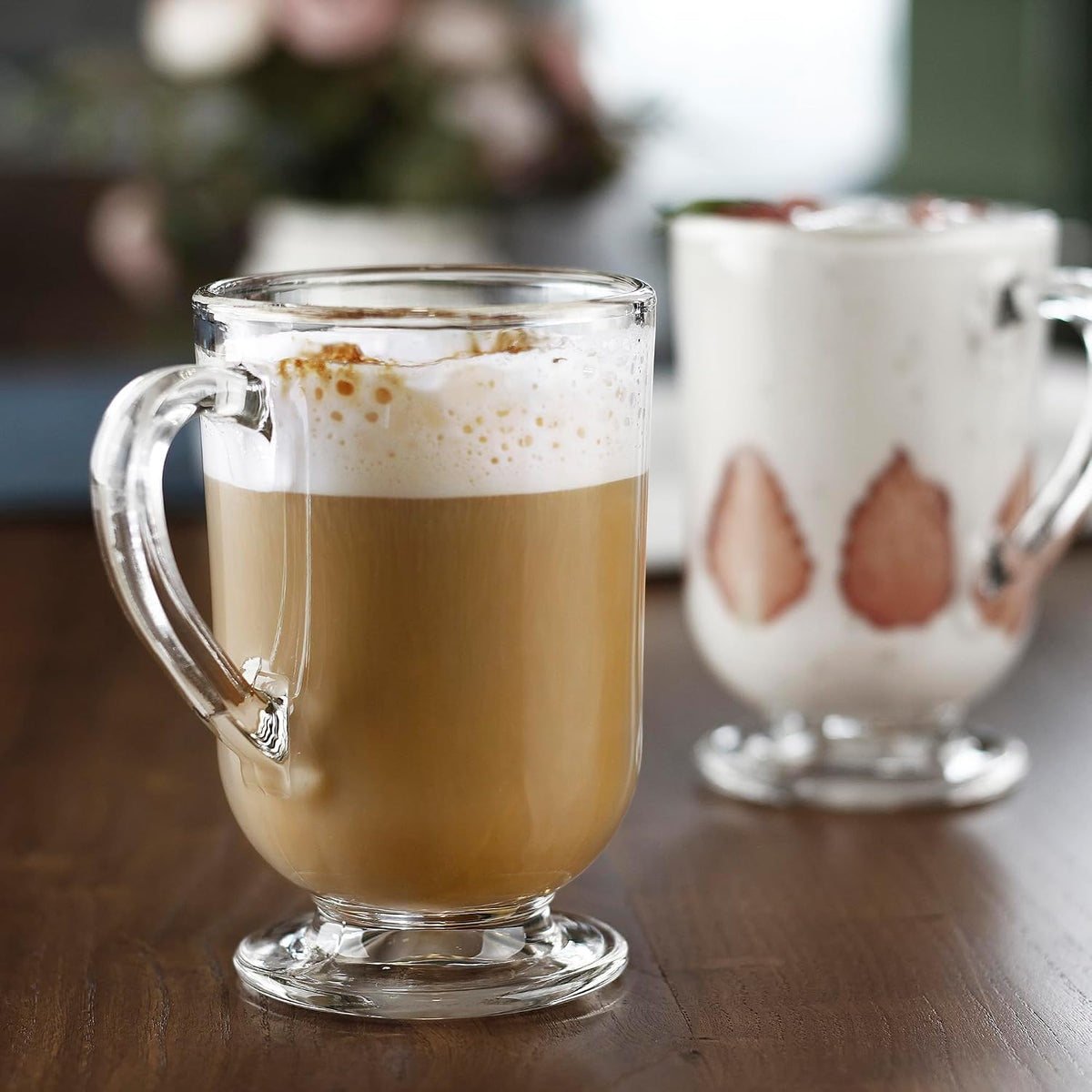 Irish Glass Coffee Mugs,10.5 oz Ice coffee cups,4pc Clear Tea Cups