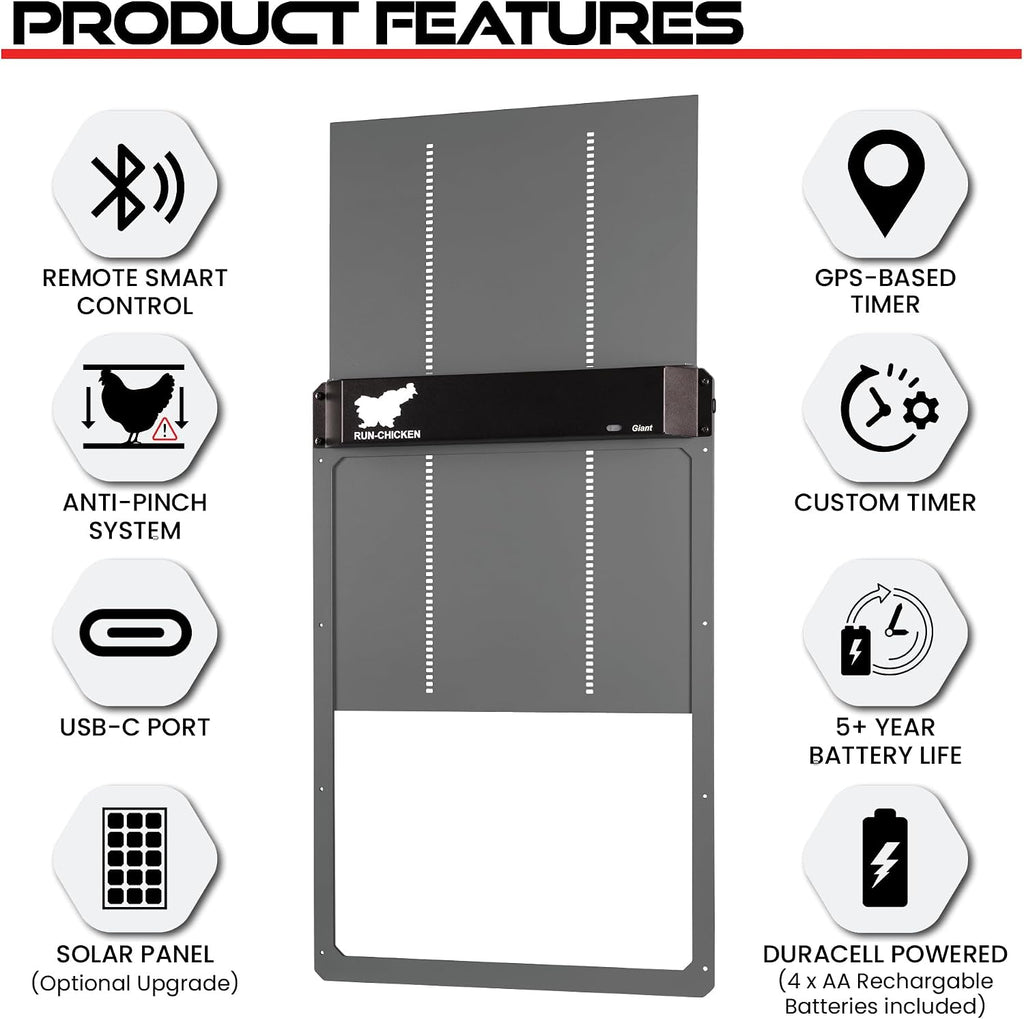 Door Giant – Large Automatic Poultry Coop Door for Ducks & Turkeys, Not for Chickens, Battery Powered/Solar