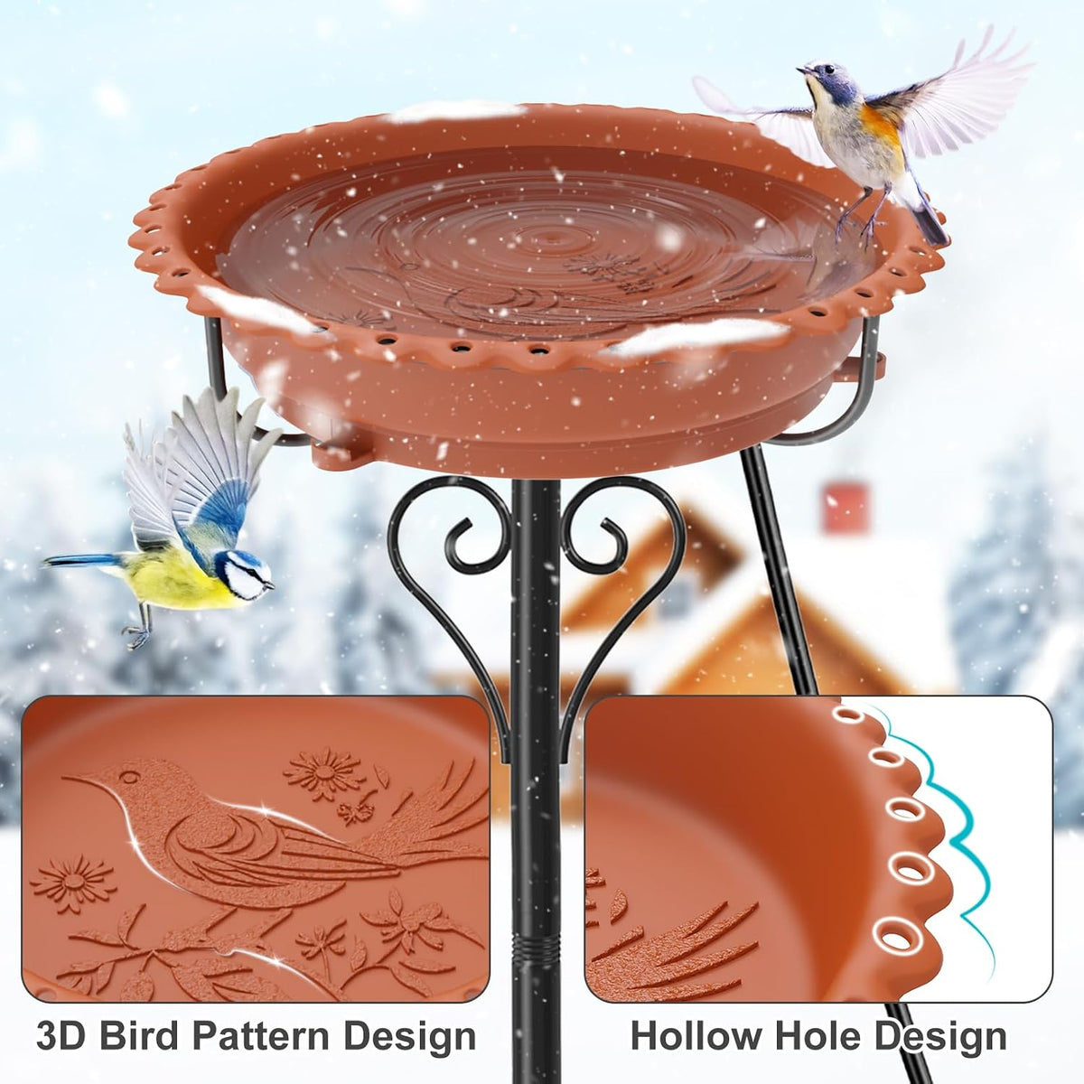 Heated Bird Bath for Outside Winter, Powerful 100W Thermostat Control Water Heated BirdBaths Bowl for Outdoors with