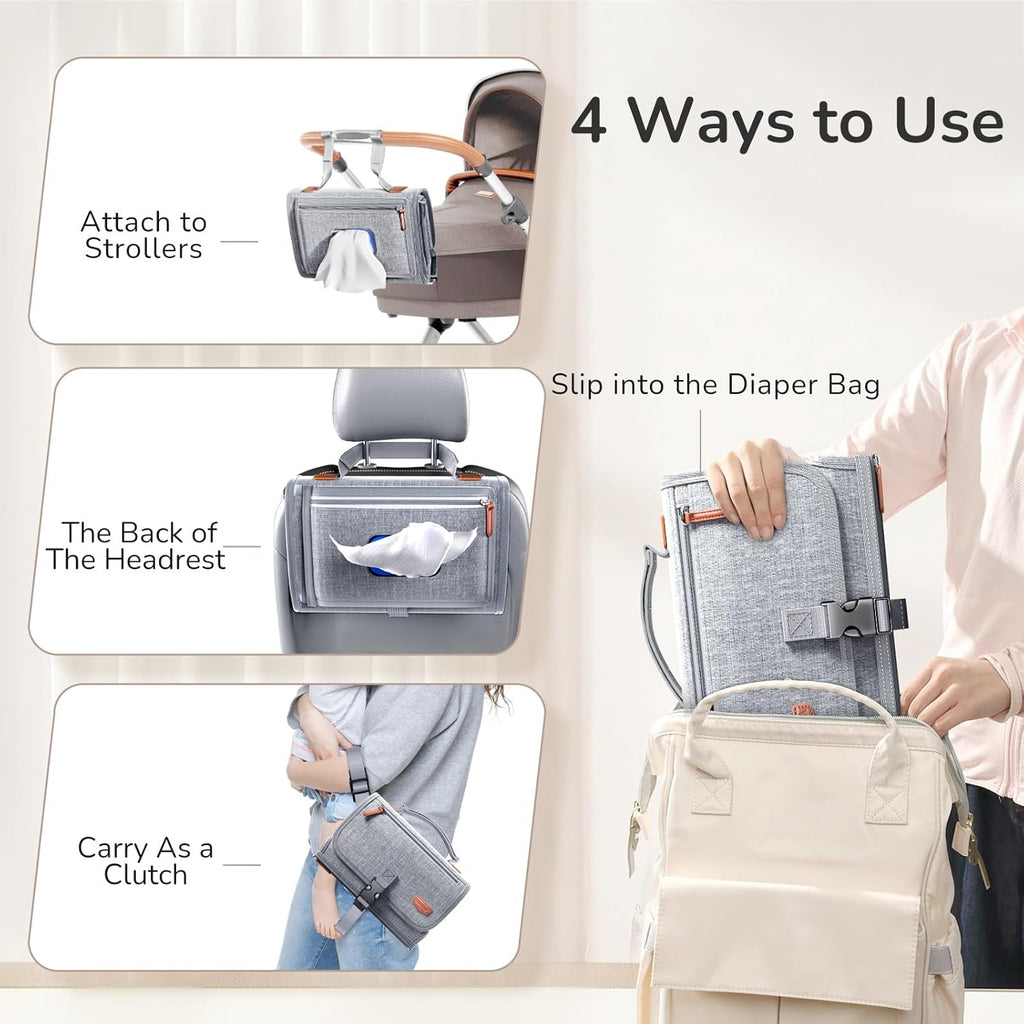 Portable Diaper Changing Pad for Baby, Detachable Travel Changing Pad with Baby Wipes Pocket, Gifts for Baby Shower