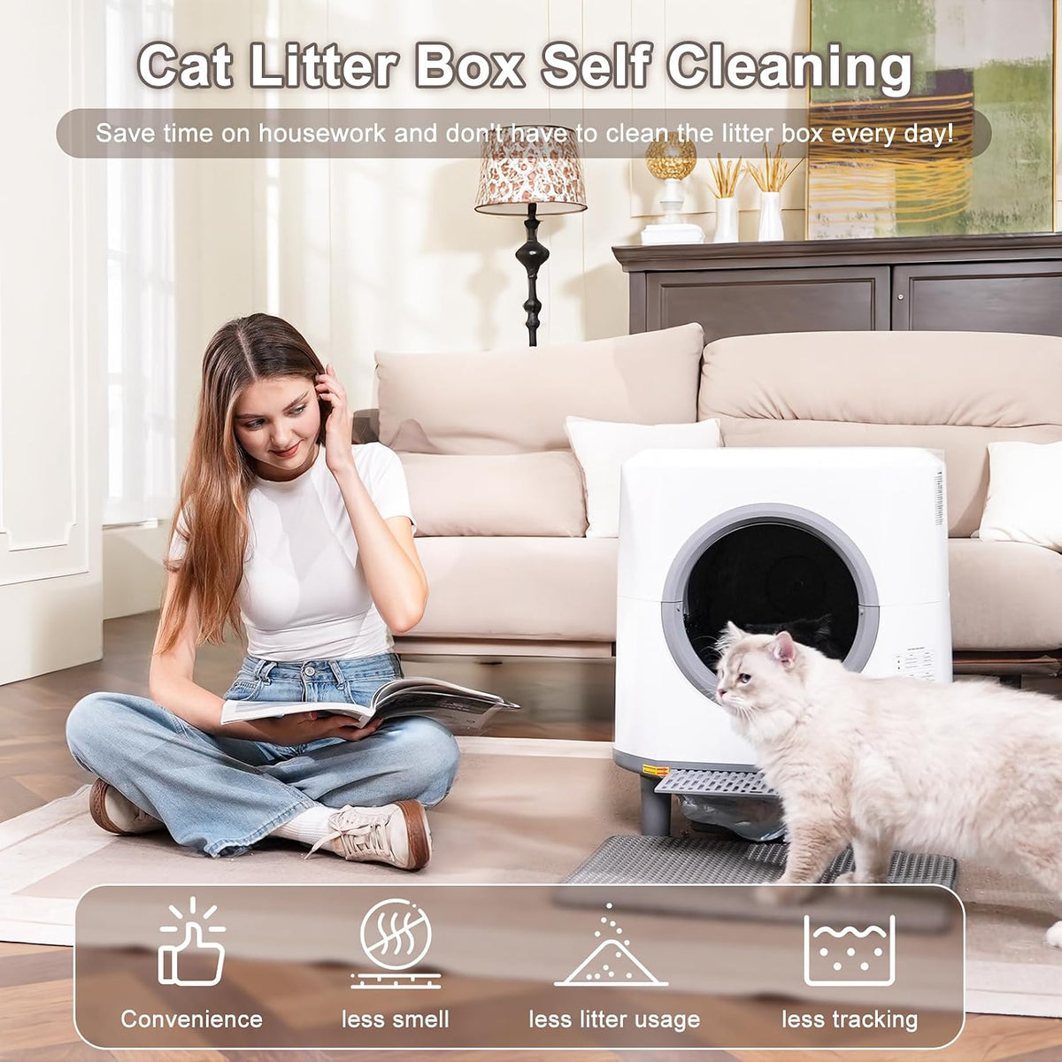 Automatic Litter Box, Self Cleaning Litter Box, Odor Control, 90L Capacity