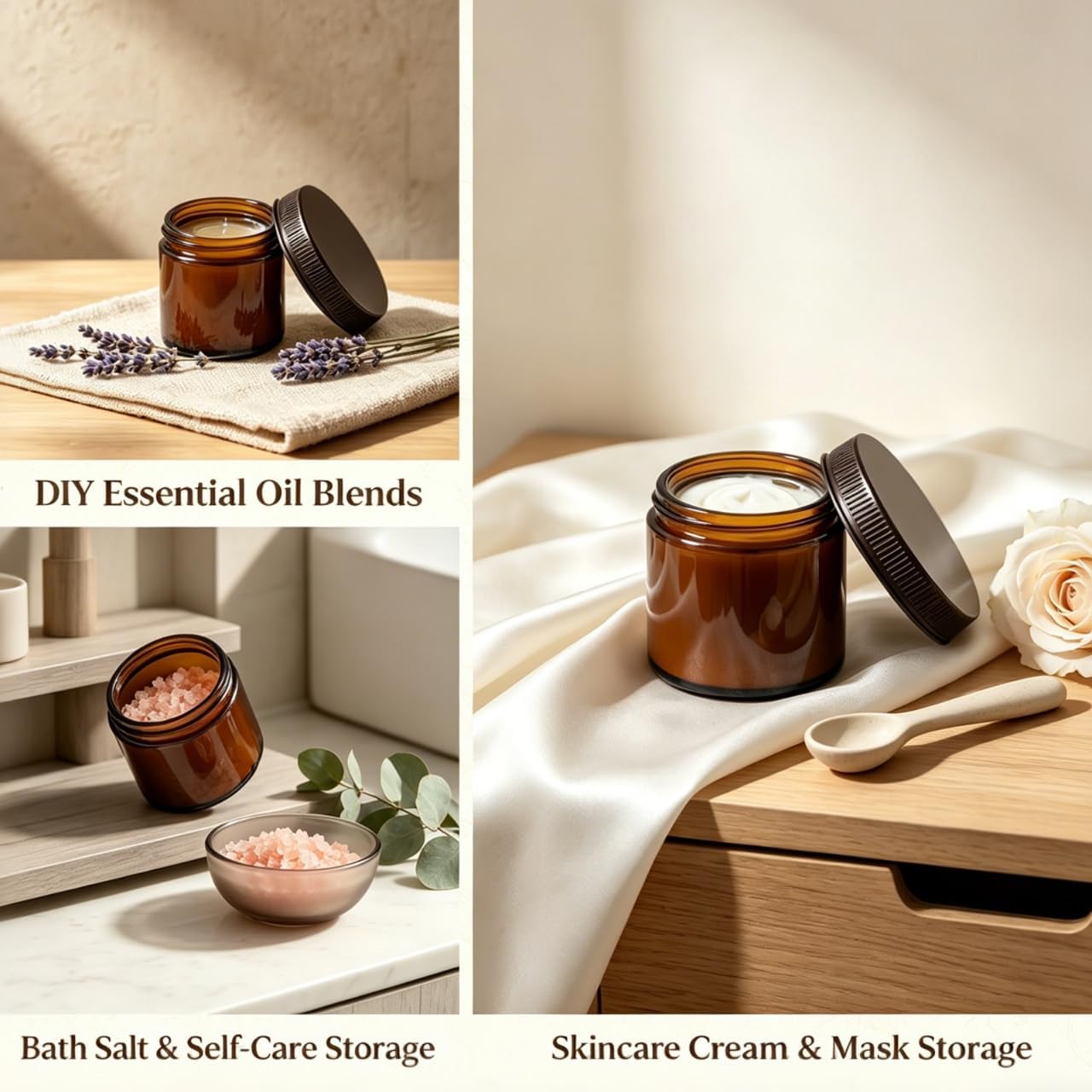 8oz Amber Candle Jars Set of 30,Round Glass Jars with Black Lids,Empty 250ml Glass Candle Making Jar Bulk Thick Small