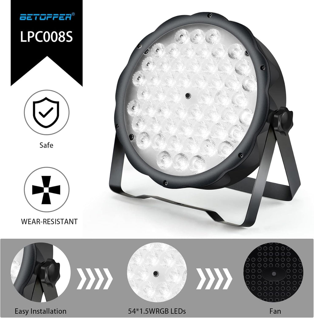 LED Par Lights 54 x 1.5W, RGB Stage Lights DMX DJ Lighting Sound Activated with Stand, Strobe Light & Wash Par