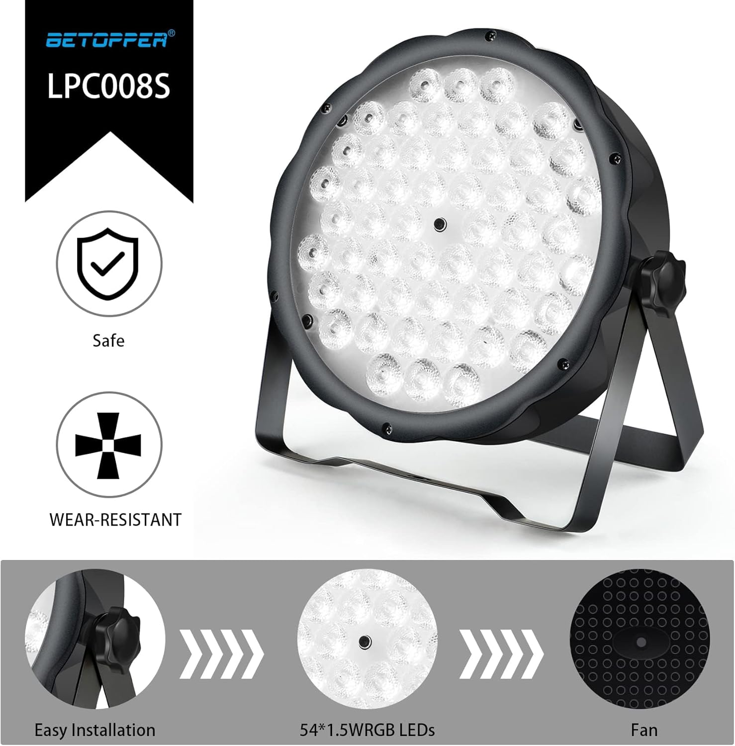LED Par Lights 54 x 1.5W, RGB Stage Lights DMX DJ Lighting Sound Activated with Stand, Strobe Light & Wash Par