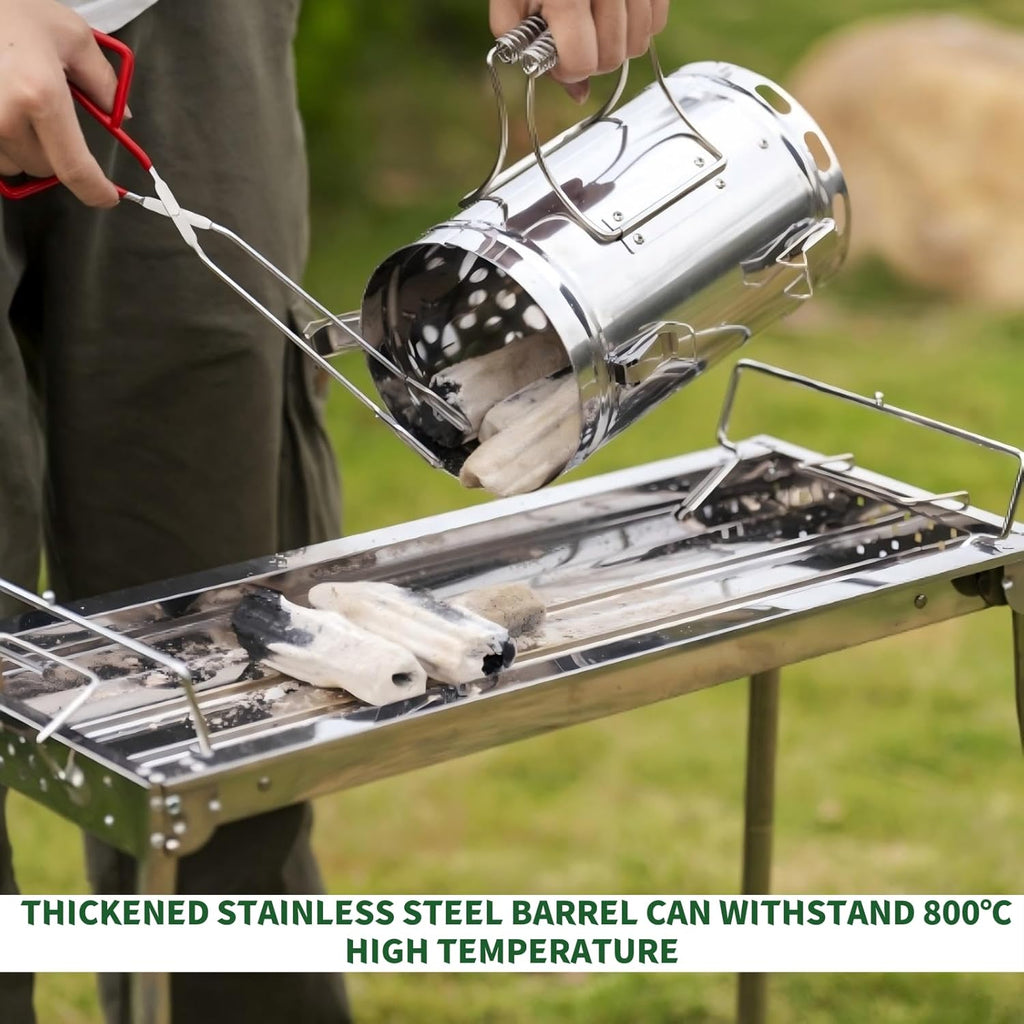 Stainless Steel Charcoal Chimney Starter | BBQ Chimney Starter for Charcoal Grill and Barbecues, Compact Outdoor