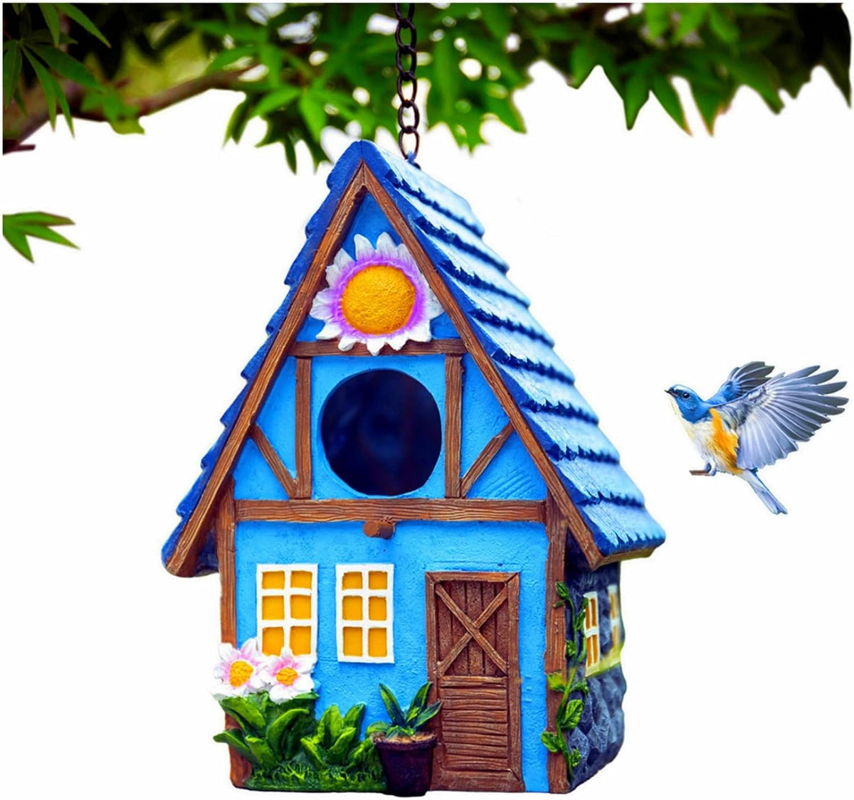 Garden Bird House, Hanging Birdhouse for Wren, Finch & Bluebird Red