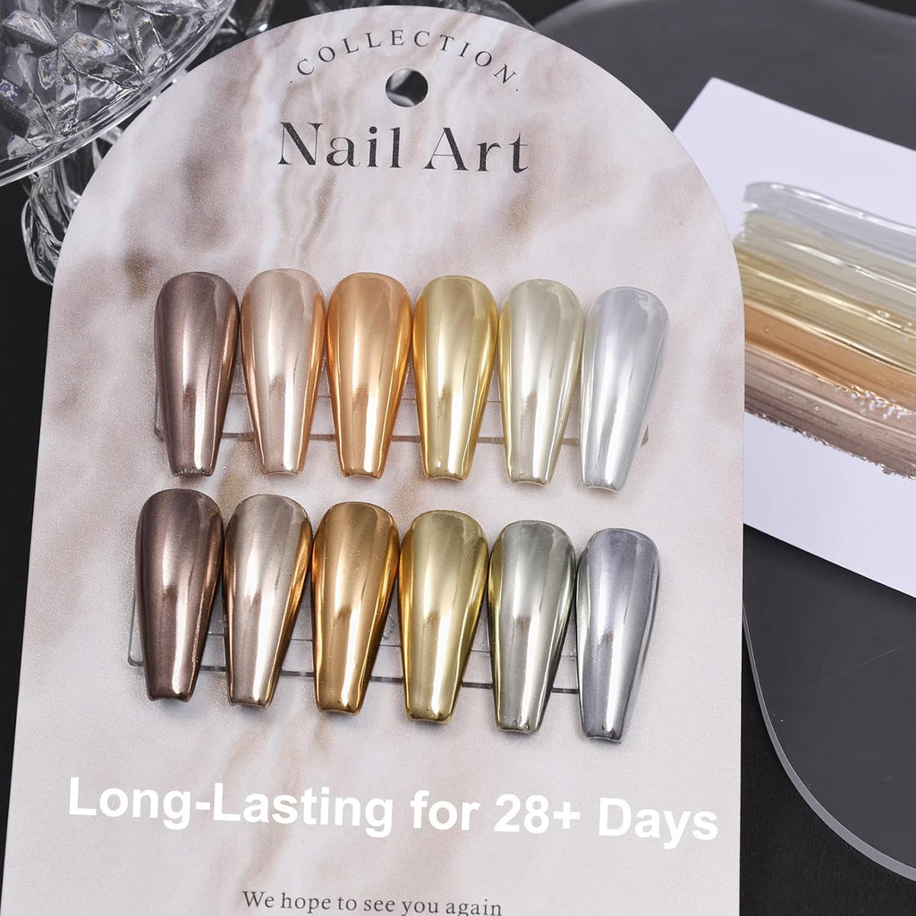 Metallic Chrome Nail Powder Set 6 Colors Magic Brown Copper Mirror Chrome Powder for Nails Holographic Glitter Gold