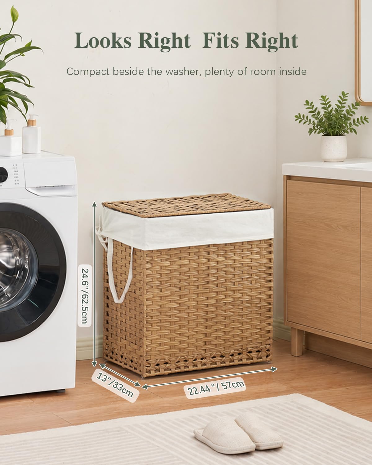 Laundry Hamper with Lid Wicker Laundry Basket 112L, Natural