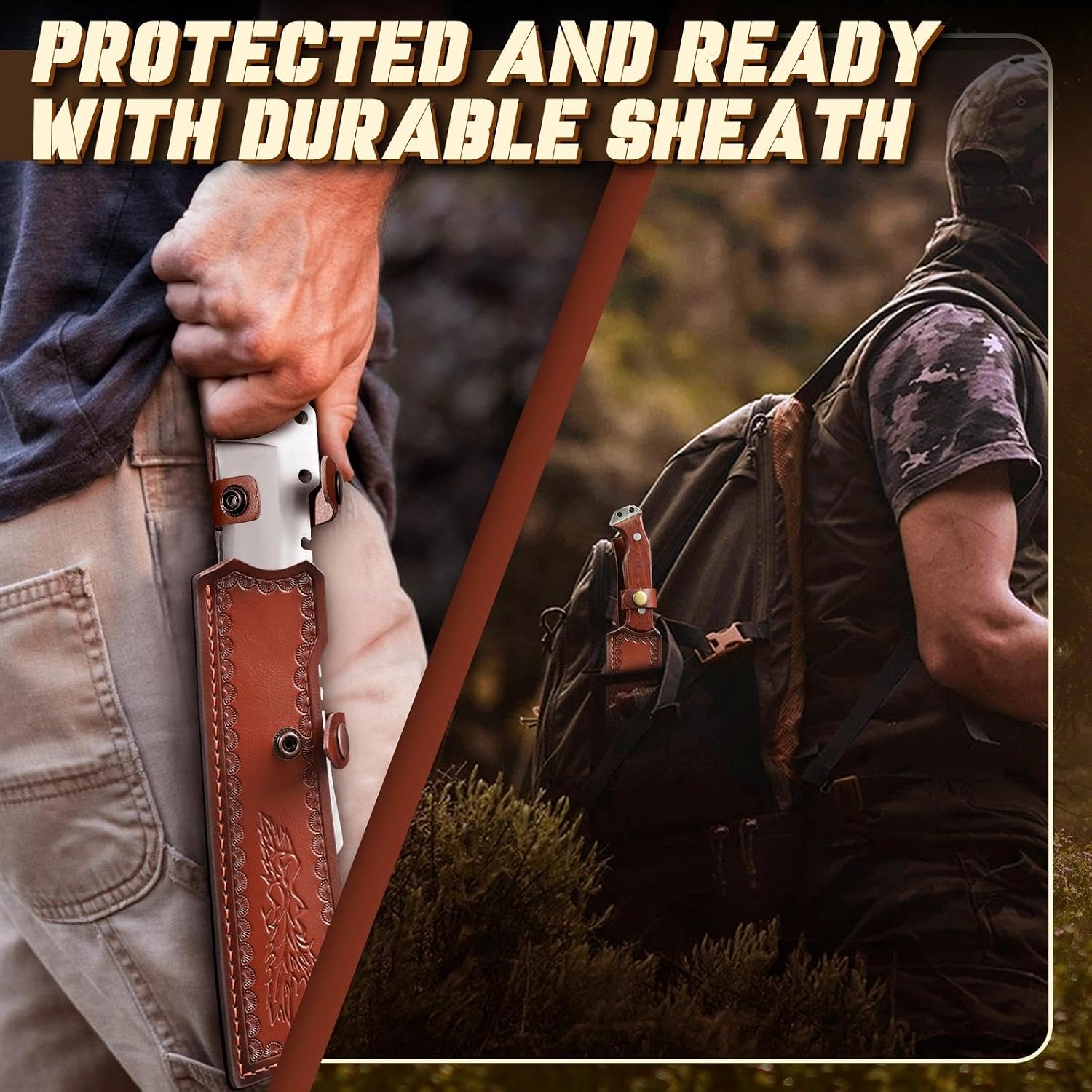 Machete for Cutting Trees, Survival Hunting Machete with Sheath | Heavy Duty Hunting Knife for Yard Work, Full Tang