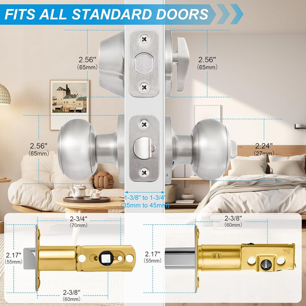 2 Pack Entry Door Lock and Single Cylinder Deadbolt Combo Set, Keyed Alike Satin Nickel Exterior Door Knobs with