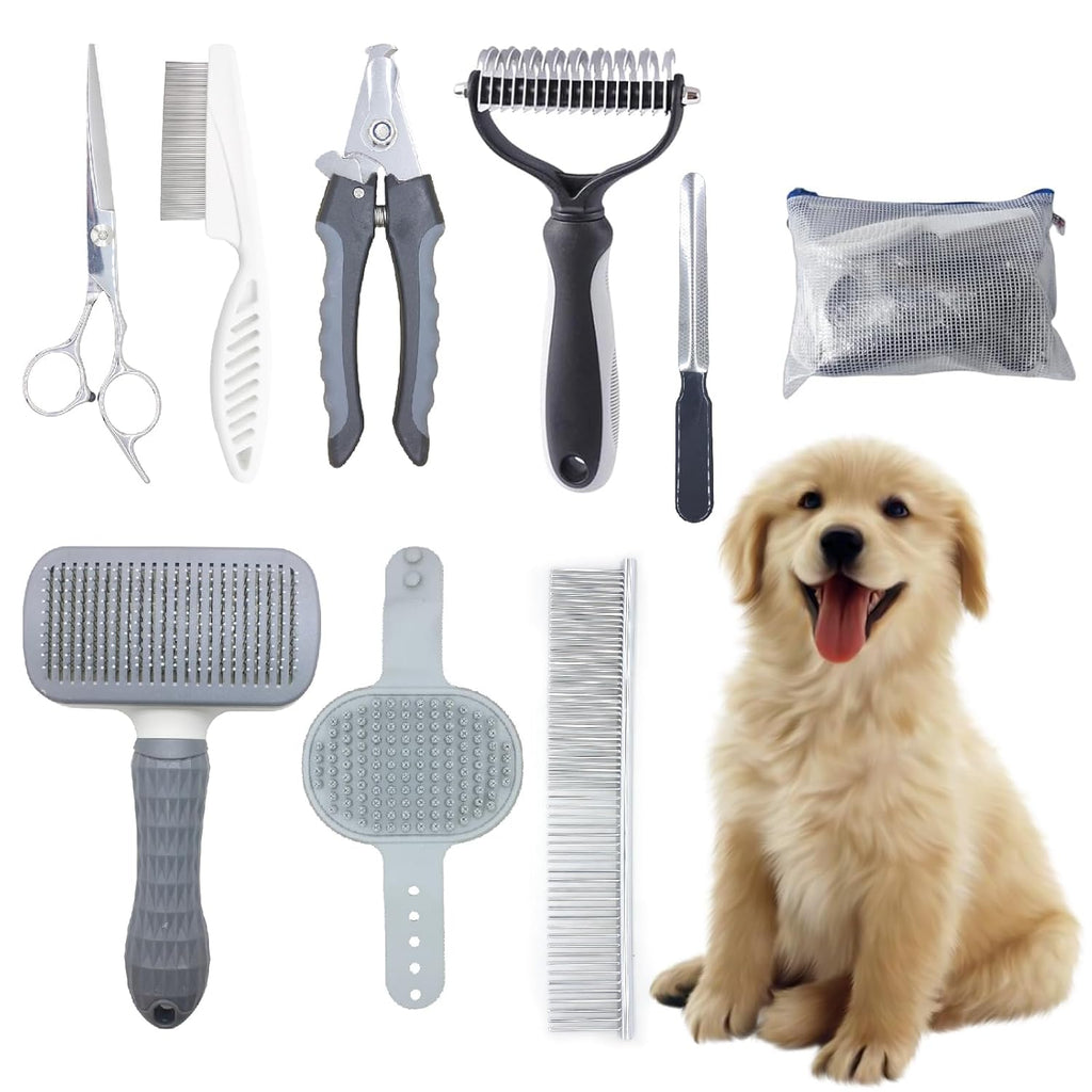 Pet Grooming Tools Kit for Dogs and Cats,8-in-One Home Pet Grooming Set,Includes Safety Scissors Set,Hair Removal