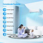 9000 BTU Mini Split AC/Heating System with Inverter, 20 SEER2 Energy Saving 115V Ductless Split-System Air