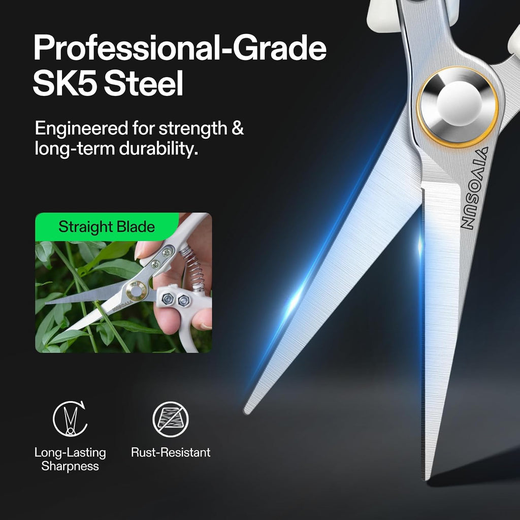 Pruning Shears for Gardening, Q-Shaped Garden Scissors for Plants | Straight Precision Stainless Steel Blades