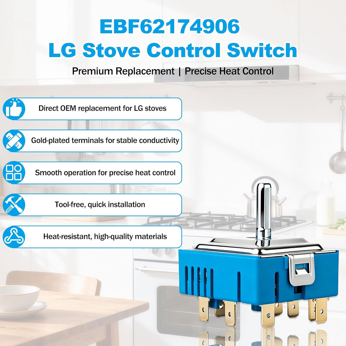 EBF62174906，PER001-13S T，PER001-13LG T， Surface Element Infinite Switch Replacement for LG Electric Range Stove Cooktop Burner Control Switch Replaces EBF62174901 AP7225540