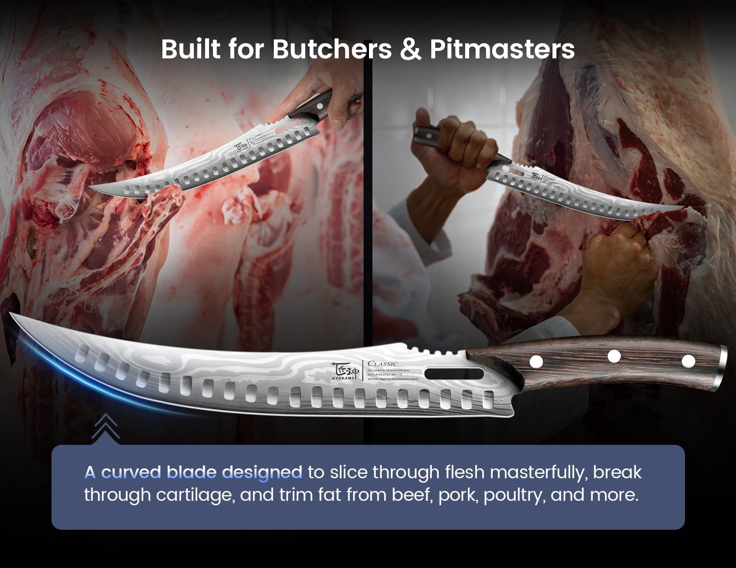 Butcher Breaking Knife for Meat Cutting, 10.5 Inch Carving Knife
