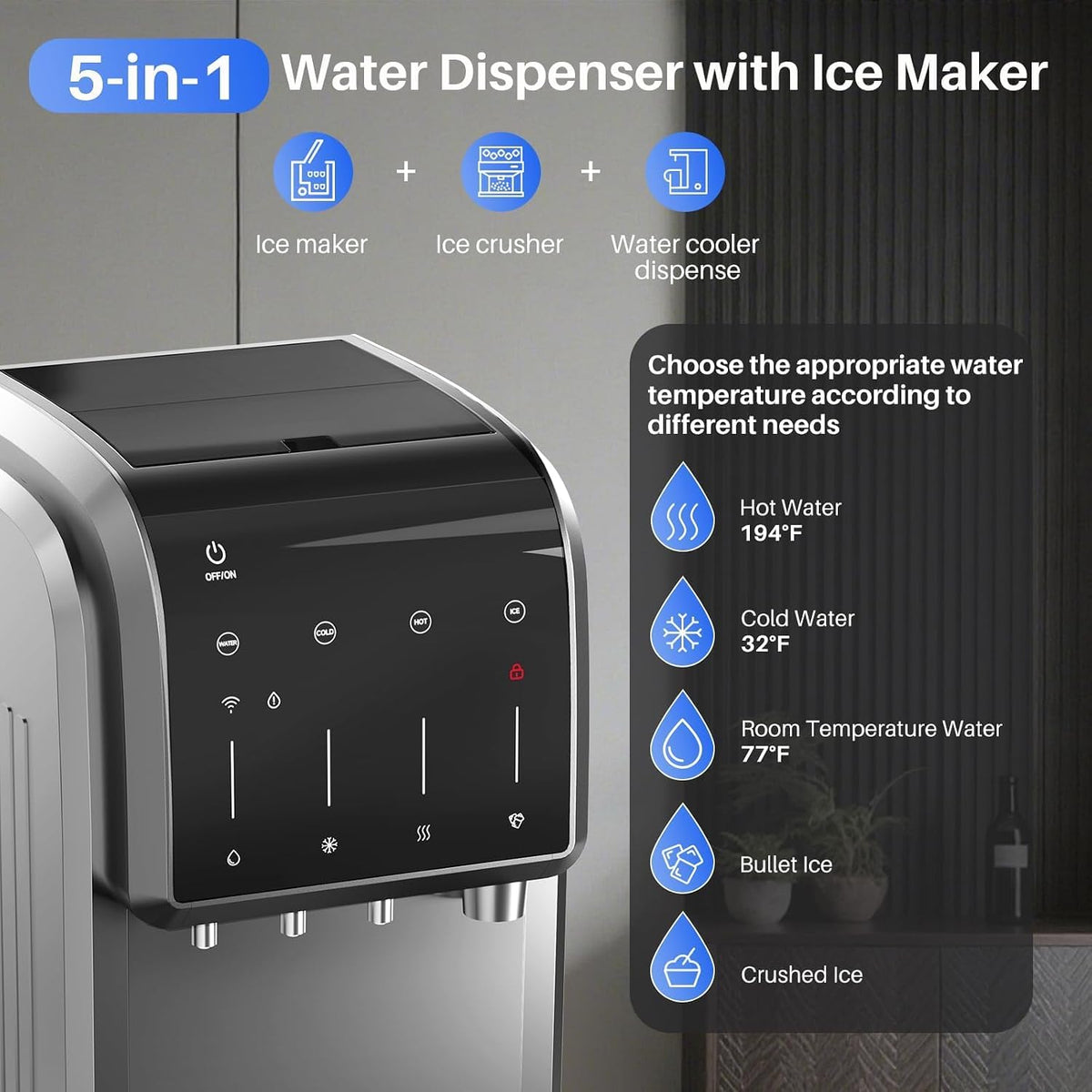 5-in-1 Water Cooler Dispenser with Ice Maker