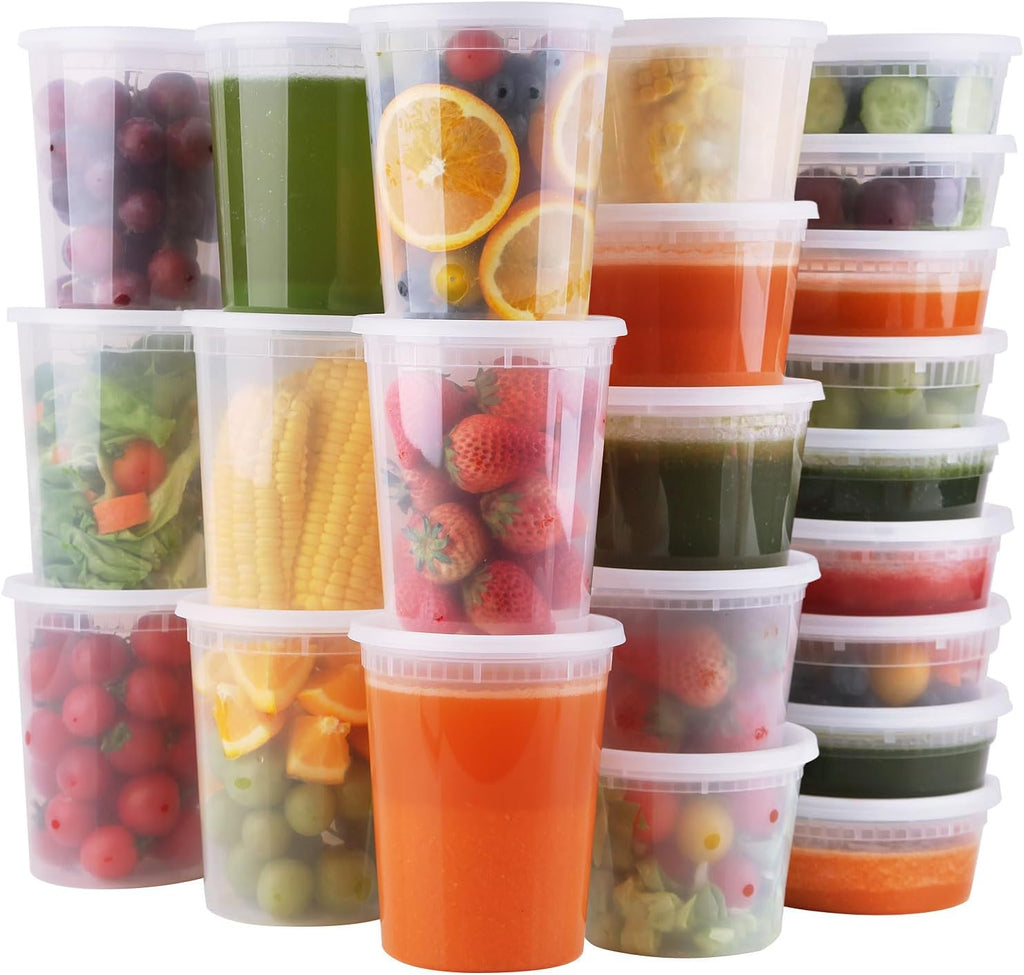 Deli Containers with Lids 48 Sets- Disposable Soup Containers 8oz, 16oz, 32oz - Plastic Containers with Lids, Food