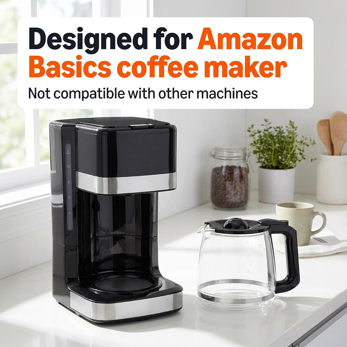 12-Cup Glass Replacement Carafe for Coffee Maker, Comfort-Grip Handle, Dripless Spout, Black，Only for B0D9QDMK9X