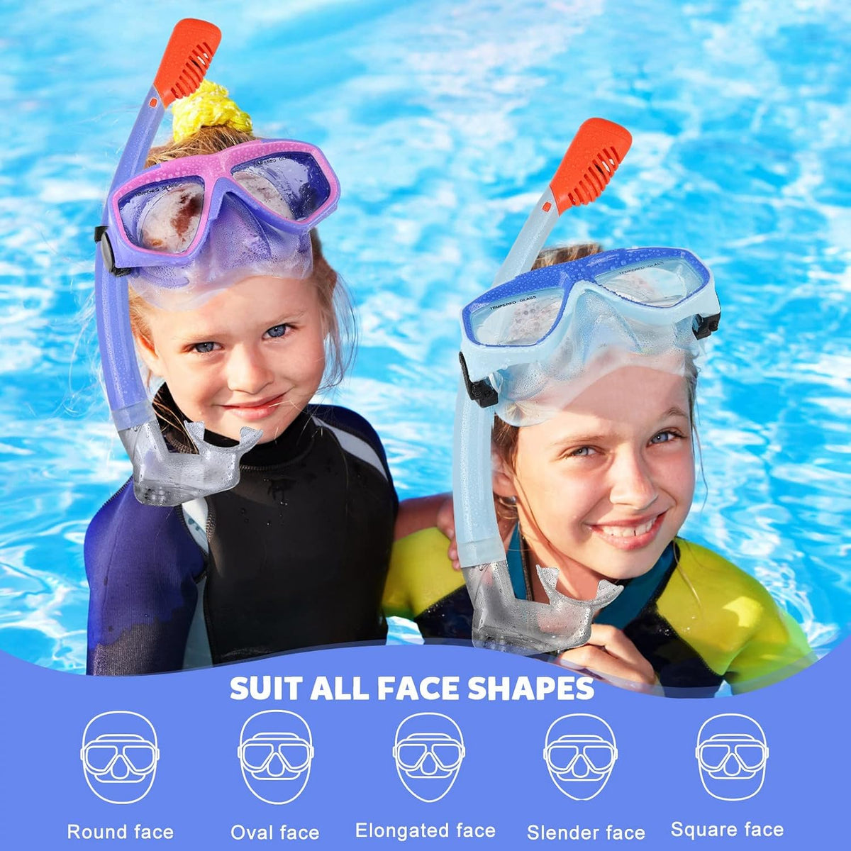 Youth Snorkel Set for Ages 7-16, Snorkeling Gear for Kids with Panoramic View Mask Anti-Fog Anti-Leak Full Dry Top