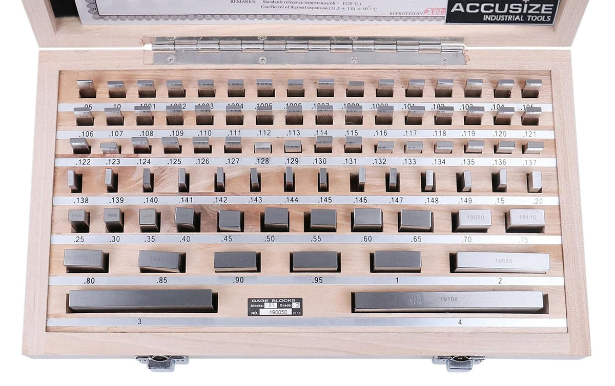 Accusize Steel Gage Block Set, Grade AS-2, 81 Pc, P900-S583
