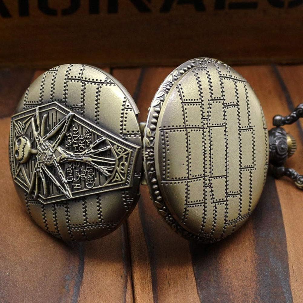 Steampunk Antique Nightmare Christmas Pocket Watch Mens Quartz Pocket Watch with Necklace Chain Christmas Gift…