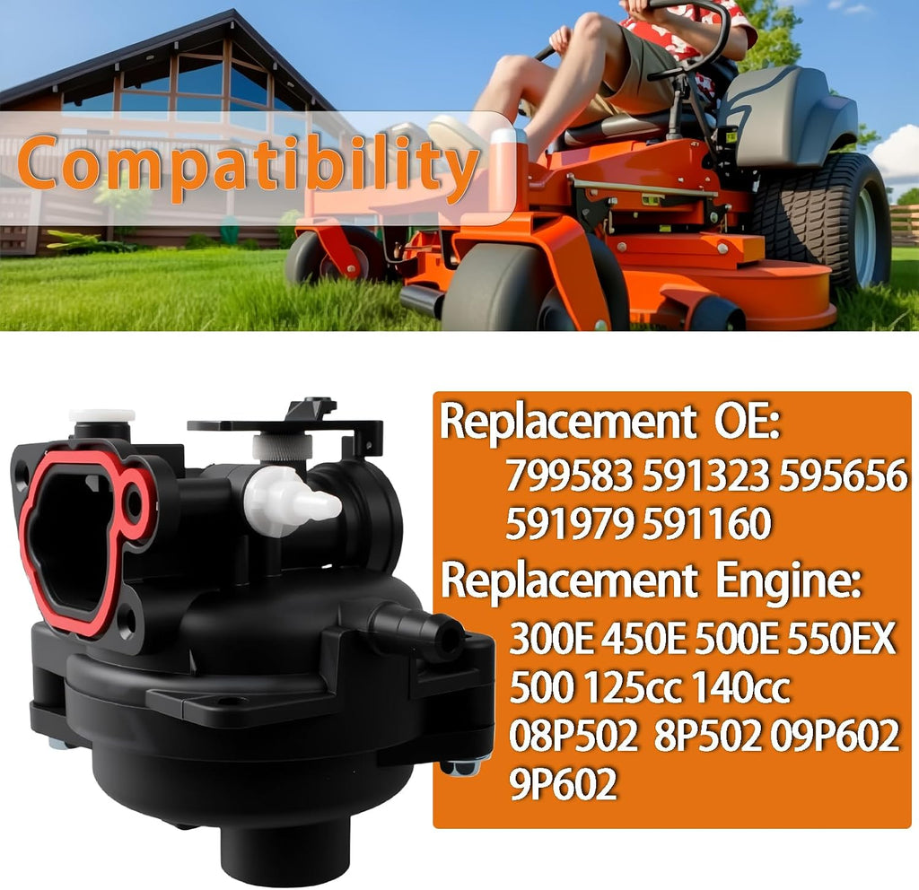 799583 Carburetor Fit for Briggs and Stratton Lawnmower engine 300E 450E 500E 550EX 500 125cc 140cc 08P502 8P502 09P602 9P602, for 593261 595656 591979 591160