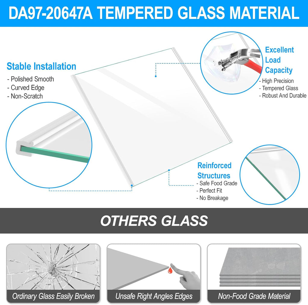 UPGRADED DA97-20647A RS27T5200SR Refrigerator Glass Shelf Compatible with Samsung Refrigerator Shelf Replacement Parts AP6995361 RS27T5561SR RS27T5201SR Samsung Fridge Glass Shelves Assembly, Upper