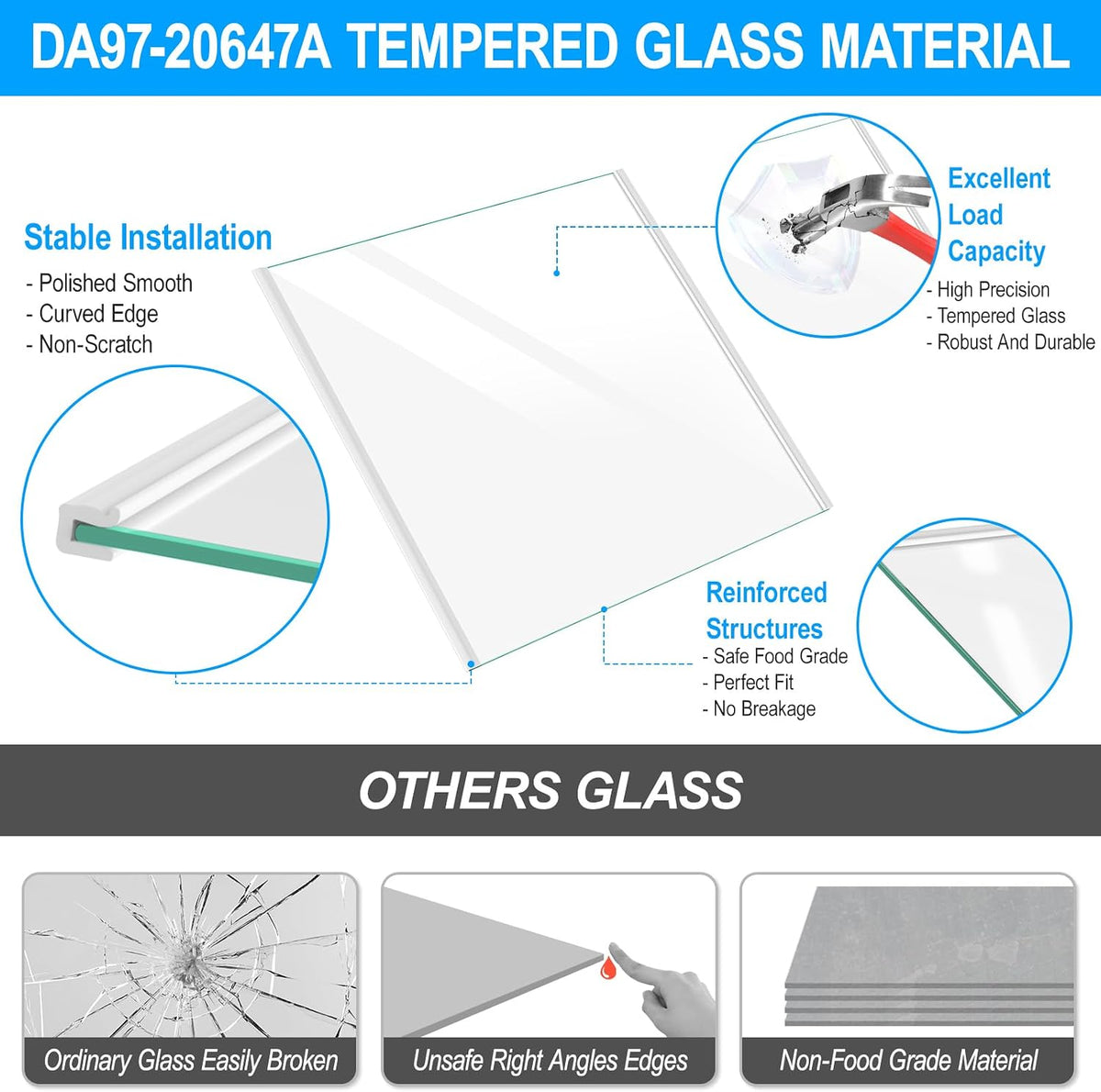 UPGRADED DA97-20647A RS27T5200SR Refrigerator Glass Shelf Compatible with Samsung Refrigerator Shelf Replacement Parts AP6995361 RS27T5561SR RS27T5201SR Samsung Fridge Glass Shelves Assembly, Upper