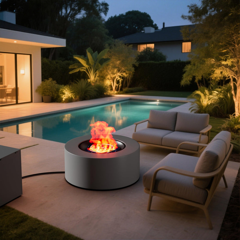 30" Round Outdoor Propane Fire Pit Table Firepit Table for Outside Patio