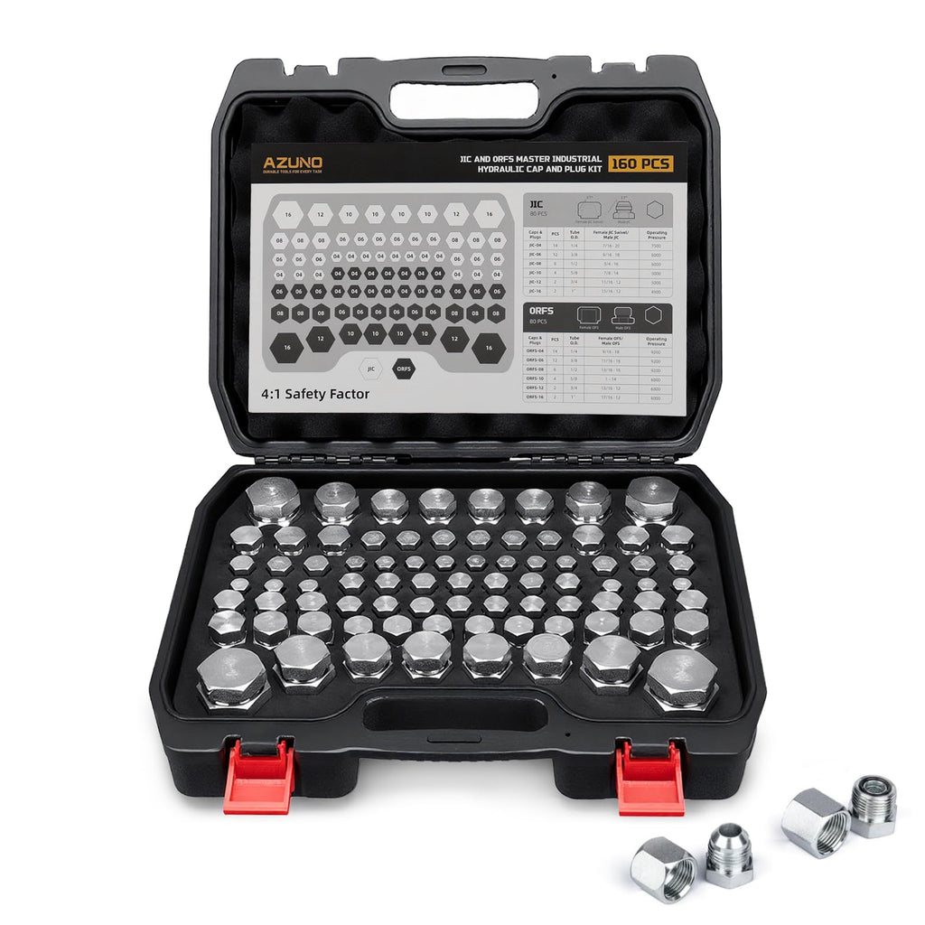 AZUNO 160Pcs JIC and ORFS Plug and Cap Kit Master Hydraulic Hose Fittings